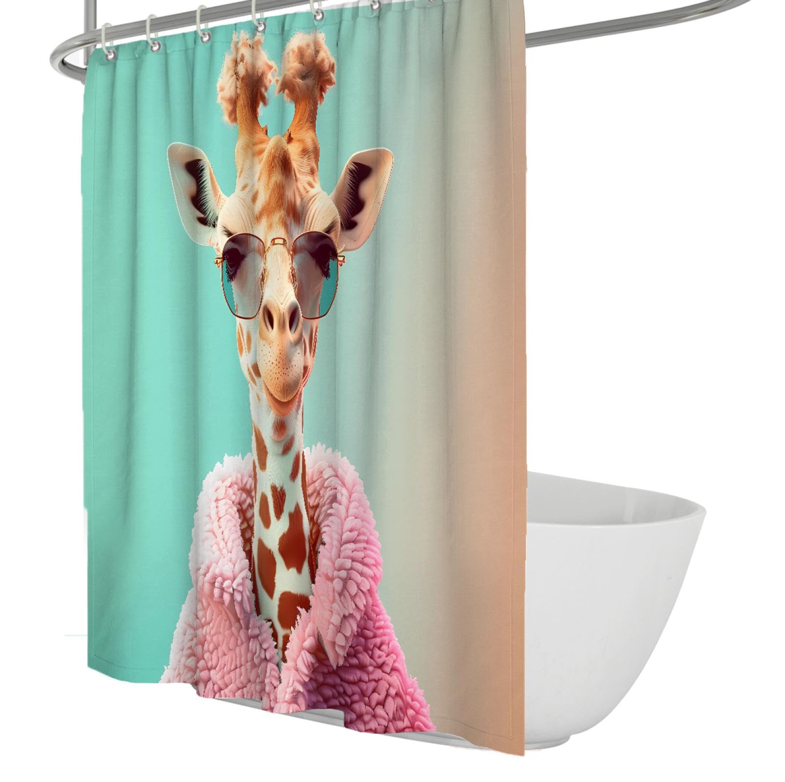 Duschvorhang Mit Giraffenpaar & Rosen - Wasserdicht, 183x183-213 Cm, Romantisches Design Für Badezimmer