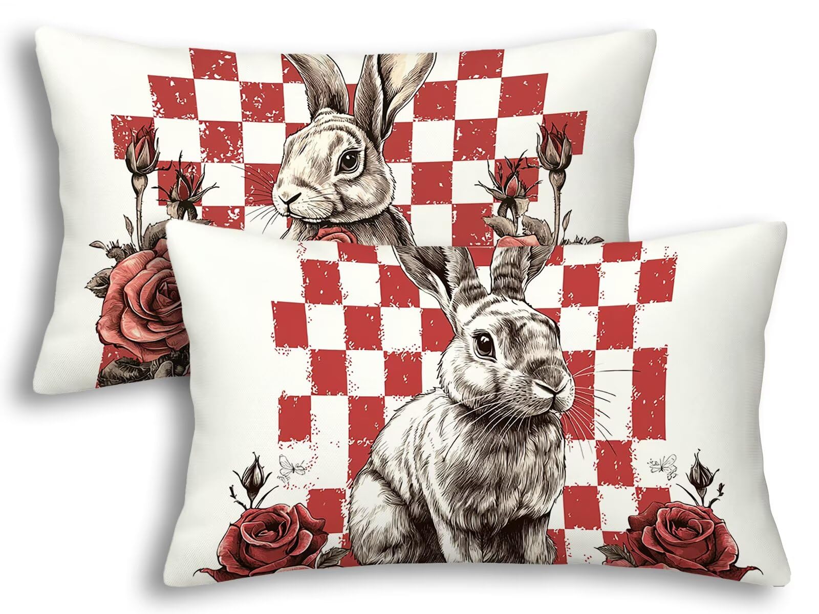 Taie oreiller 40x80 lapin avec impression recto verso sur housse coussin rose