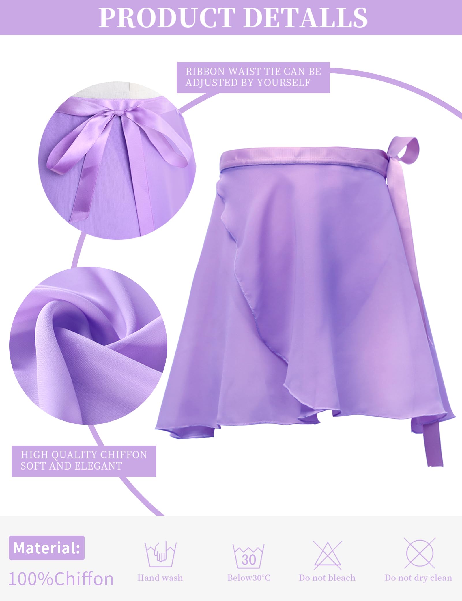 Women's Ballet Wrap Skirt Sheer Chiffon Dance Skirts with Adjustable Waist Tie Ballerina Dancewear for Adult Ladies Lavender