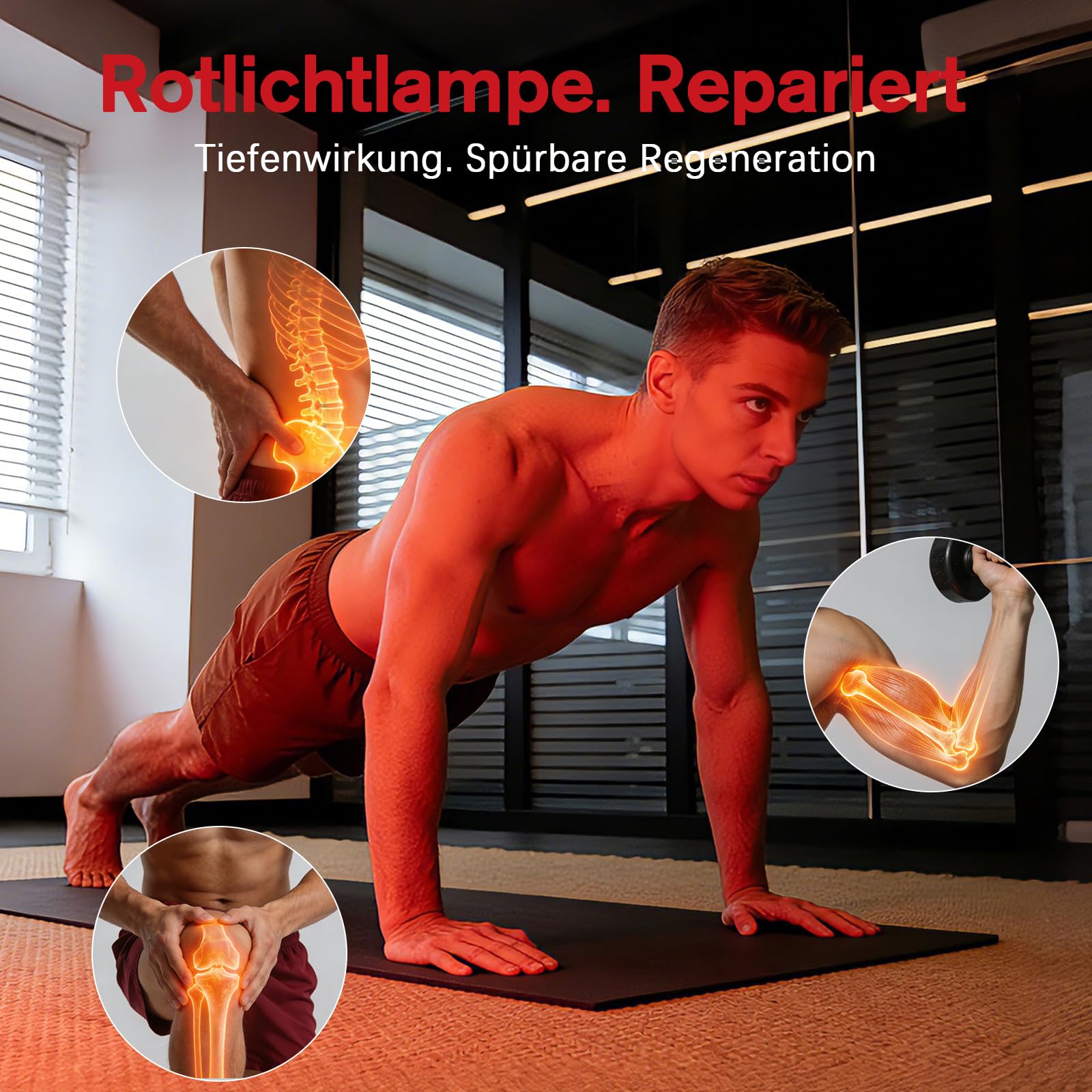Rotlichtlampe 630/850nm – Dual-Chip, Schmerzlinderung & Anti-Aging | Rotlichtlampe 630/850nm | Dual-Chip 60 LEDs | Schmerzlinderung | Timer + FB | Schutzbrille inkl. | Ganzkörper & Gesicht