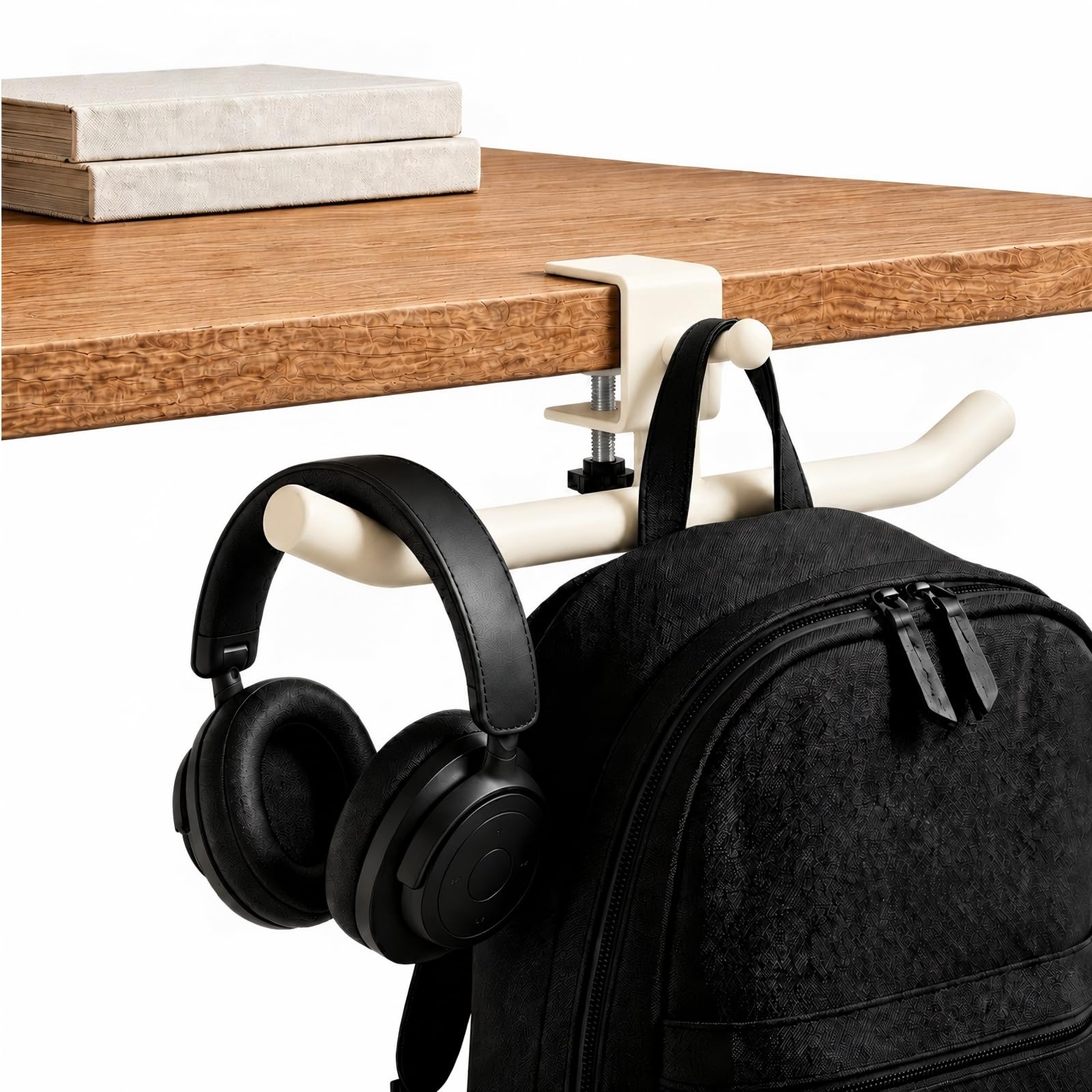 Photo 1 of Desk Hook for Bag, Adjustable Purse Hook for Table (1-4cm/0.39-1.45in), Heavy Duty Carbon Steel Backpack Hanger, 80lb Capacity Clamp-On Bag Holder for Office, Classroom, Cafe, Home, and Gaming (White)