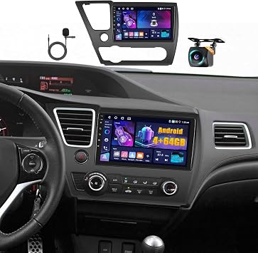 4+64GB Android 15 Car Stereo for Honda Civic 2013-2017 Wireless Carplay Android Auto 9" Touch Screen Car Radio Dash Kit with GPS WiFi Bluetooth SWC DSP EQ Mirror Link Backup Camera
