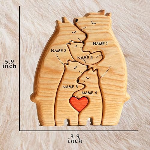 Miniatura 5 de Rompecabezas personalizado con nombres de familia  Rompecabezas de oso de madera  Rompecabezas de madera personalizable de roble pieza decorativa