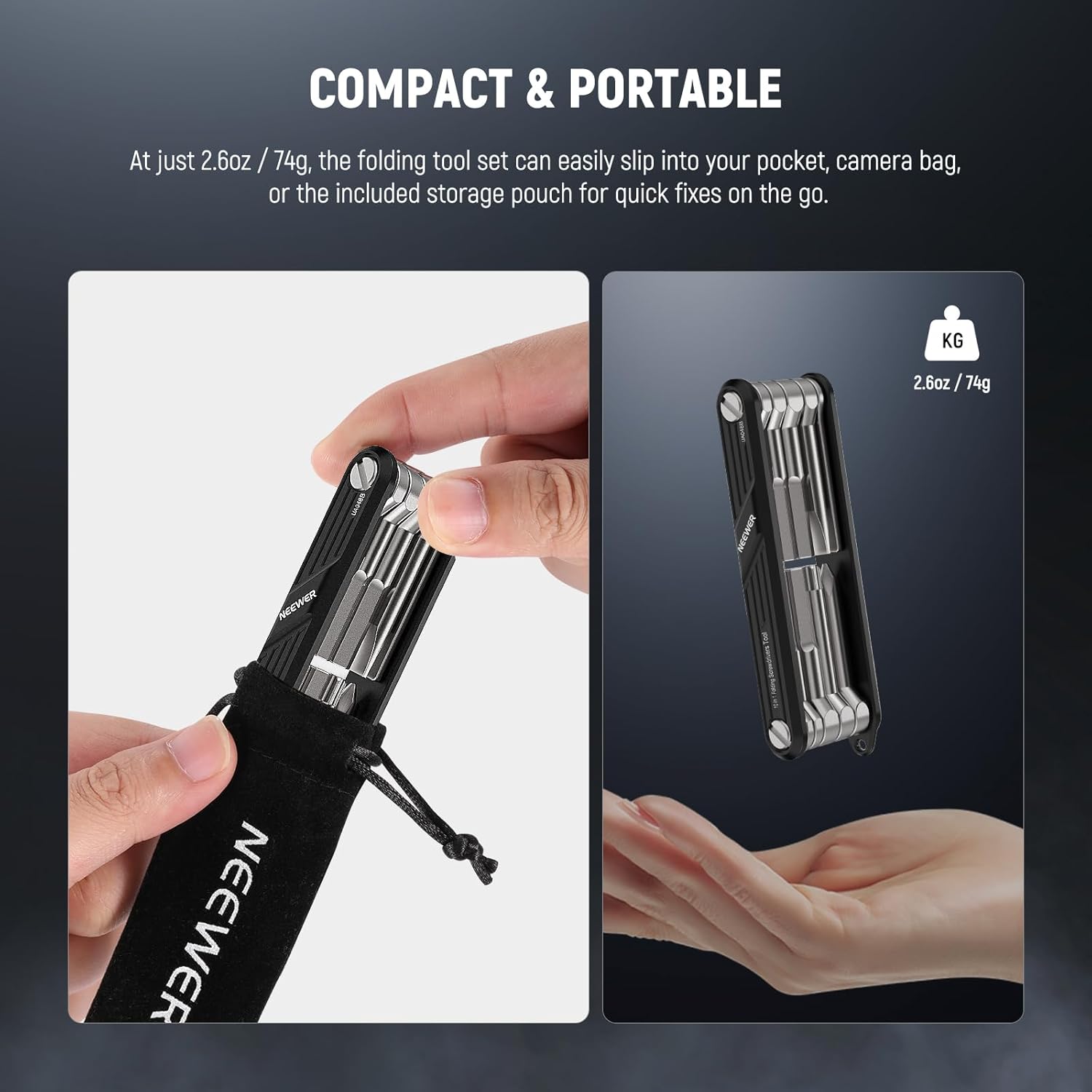 NEEWER 10 in 1 Multifunctional Foldable Screwdriver Tool Set: 4 Screwdrivers, 6 Hex Keys, Pocket Tool, Compatible with SmallRig Camera Cage Rig Tripod QR Plate, UA048B Black