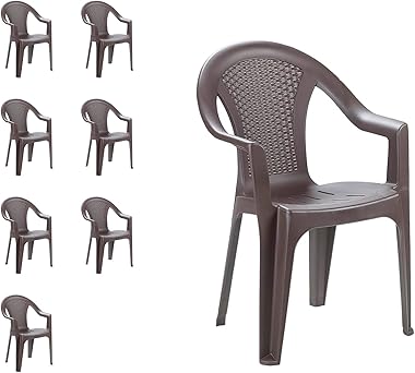 8 Stück Stapelstuhl Gartenstuhl Bistrostuhl Gartensessel stapelbar Rattan-Optik Balkonmöbel Gartenmöbel Mokka