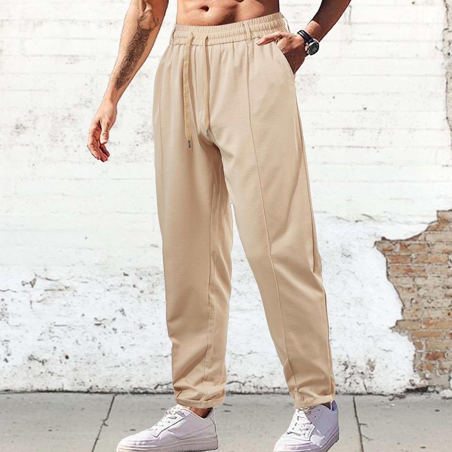 domirica Mens Solid Color Lightweight Sweatpants with Pockets Drawstring Elastic Waist Loose Fit Casual Trousers - Image 3
