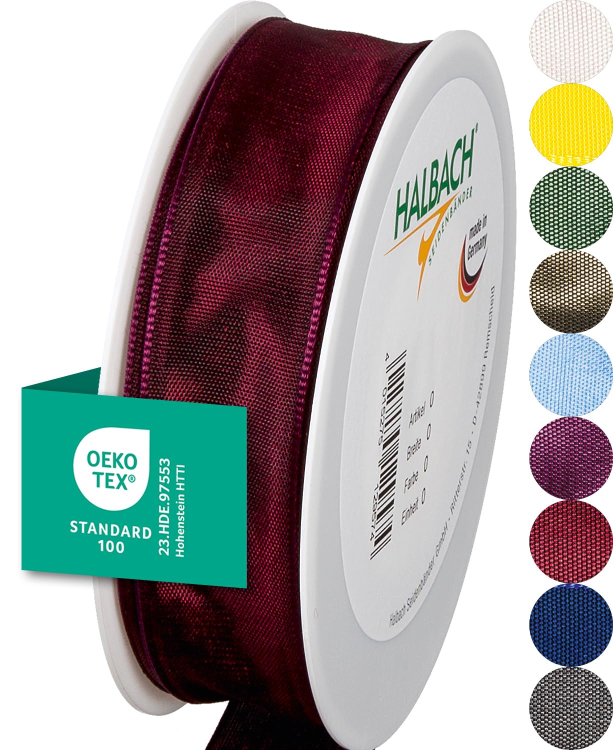 Halbach Seidenbänder Premium Gift Ribbon with Wired Edge, Width 25 mm, Length 25 m, Oeko-Tex 100 Certified Ribbon