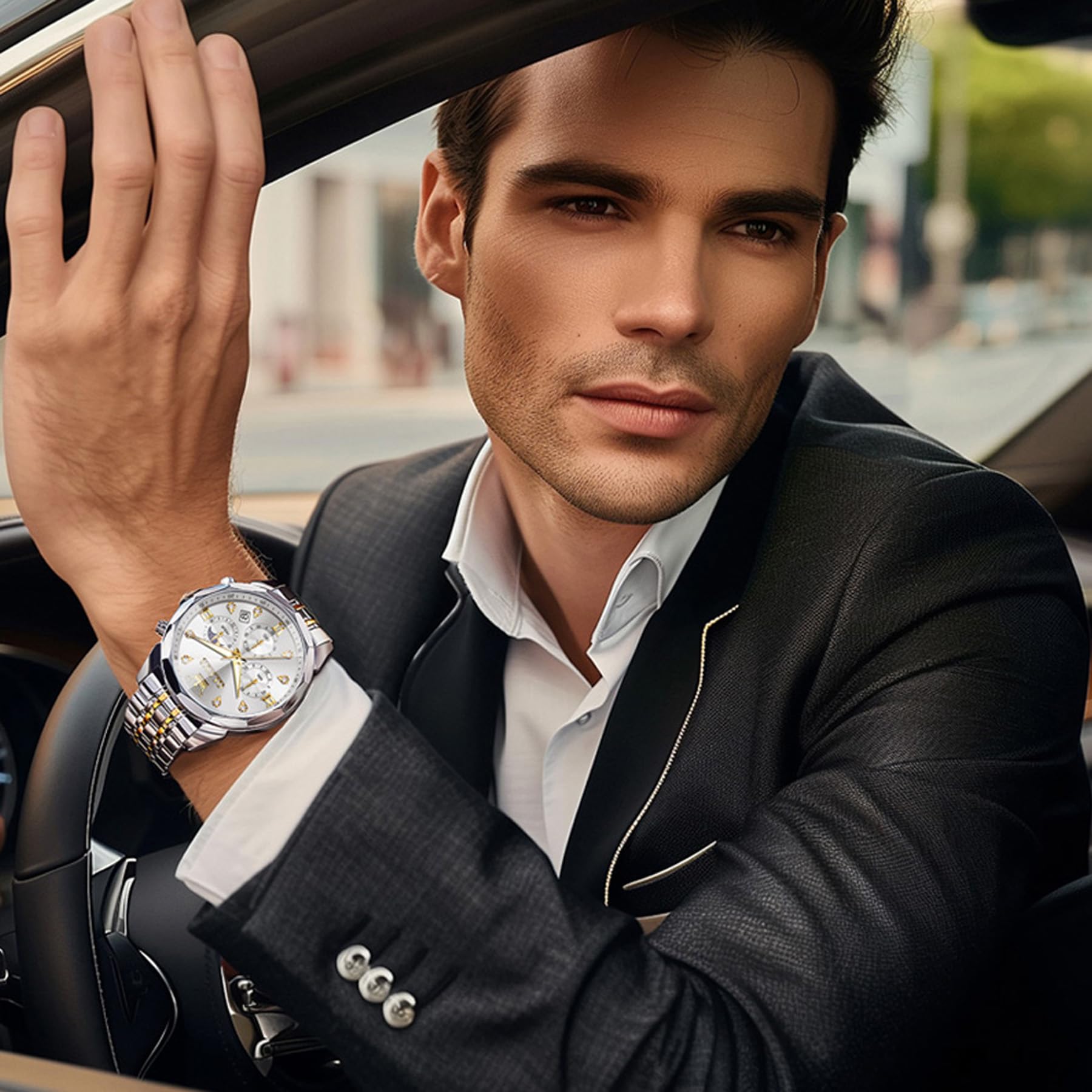 OLEVS Reloj para Hombre, cronógrafo Multifuncional con 4 subesferas, manecillas Luminosas, Fecha, Resistente al Agua hasta 3 ATM, Correa de Acero Inoxidable, Reloj de Cuarzo para Vestir de Negocios