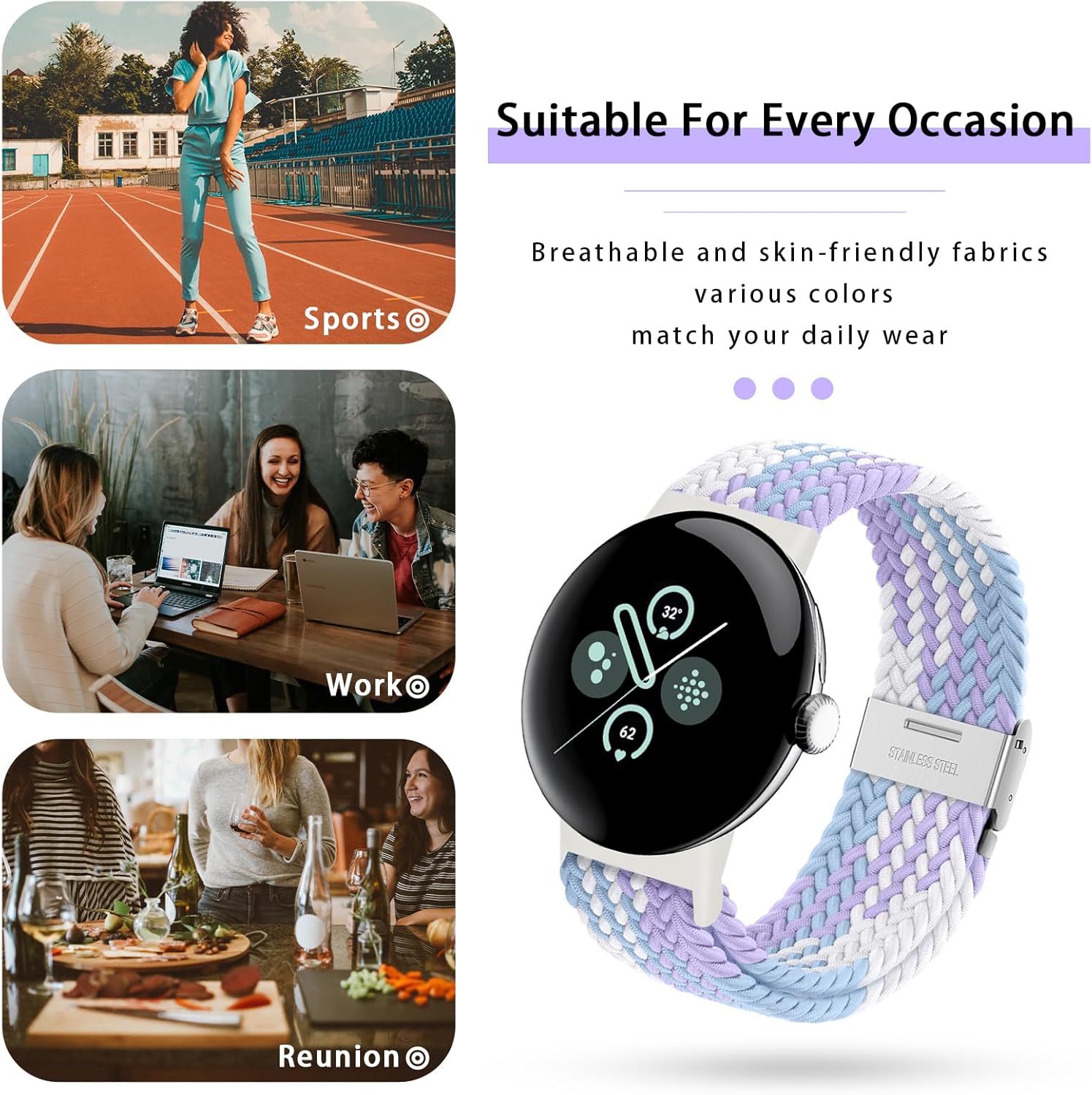 Stretchy Braided Bands Compatible with Google Pixel Watch 4, 3, 2, 1 41mm/45mm, Adjustable Elastic Nylon Woven Breathable Sport Loop Straps for Pixel Watch 41 45 MM Wristbands Women Men
