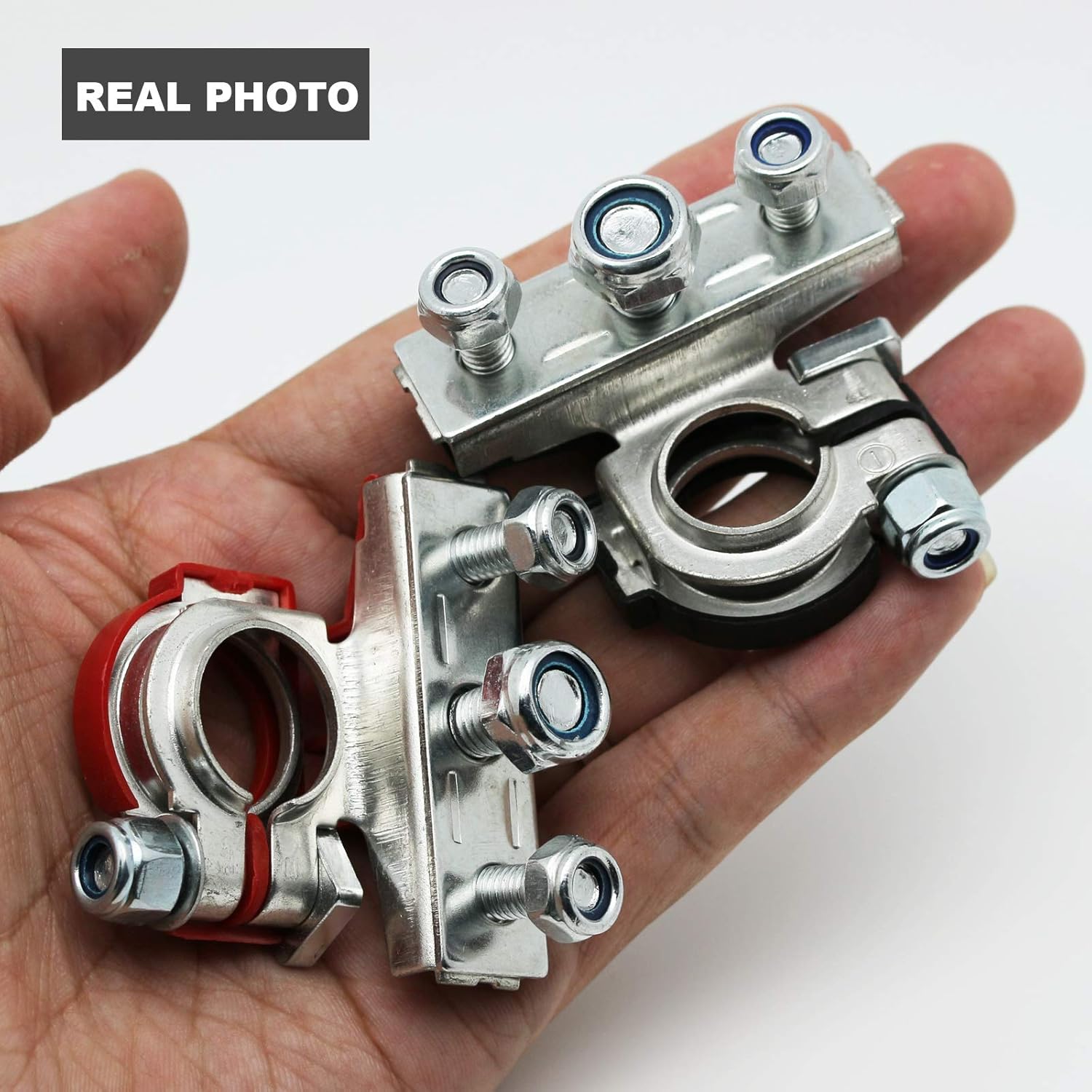 TKDMR Battery Terminal Connectors - Pair of 3 Way Brass Quick Release Disconnect Car Battery Cable Terminal Clamps Connectors (3, Silver) : Automotive