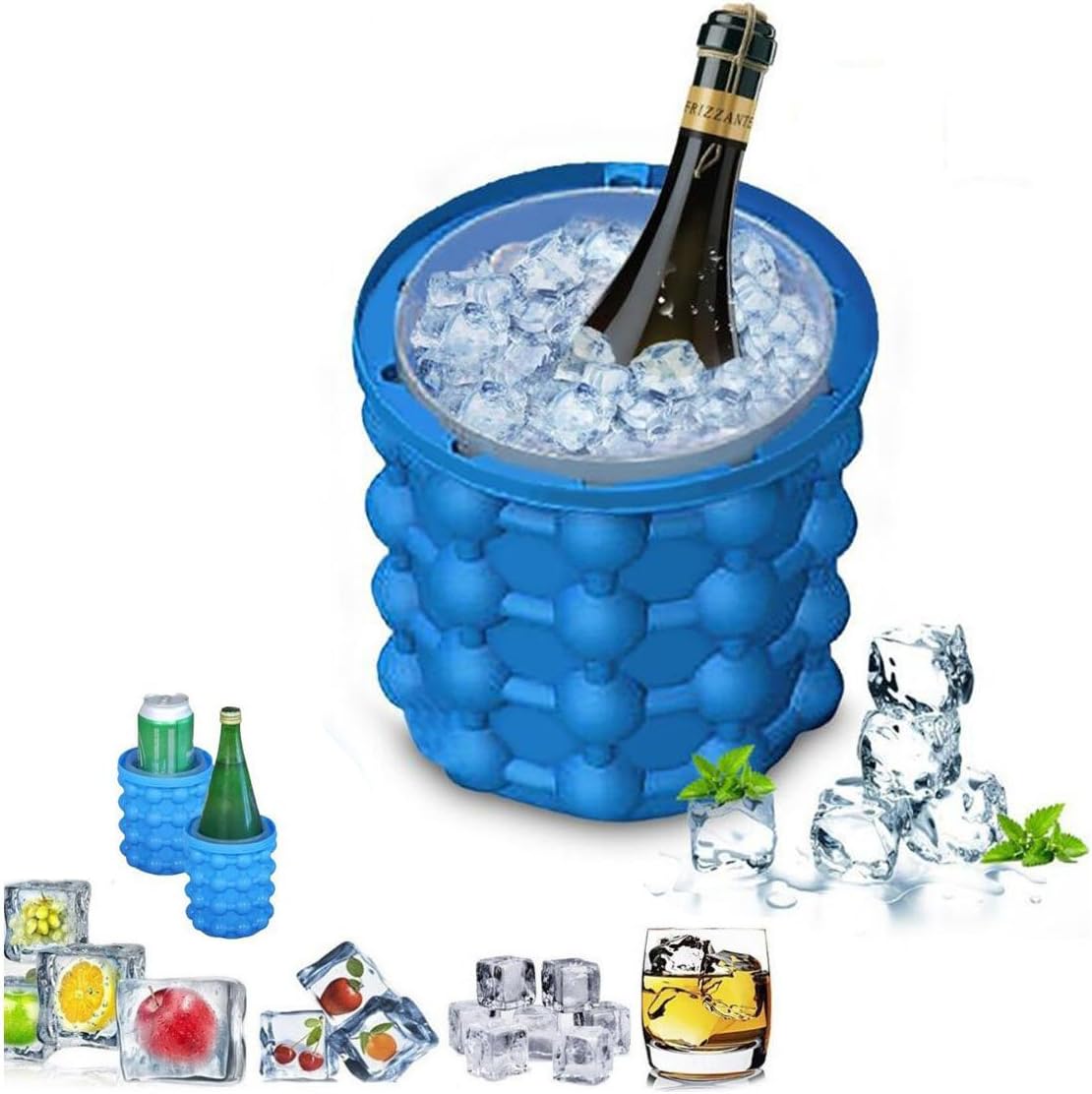 Flexible Ice Cube Tray Ice Cube Maker silicone ice trays Ice Bucket Compact Ice Maker Summer Home Party Ice Cube Tray Planter Cooler for wine or beer (Blue)