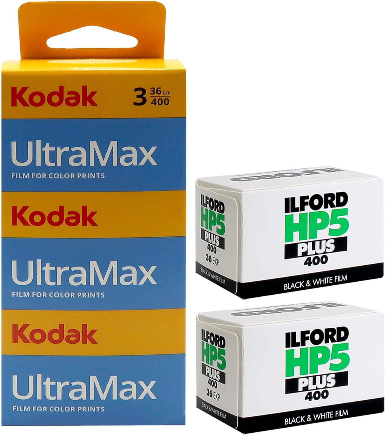 UltraMax 400 Color Negative Film (35mm, 36 Exposures) - 3 Pack + 2X HP5 Plus Black and White Negative Film (35mm, 36 Exposures)