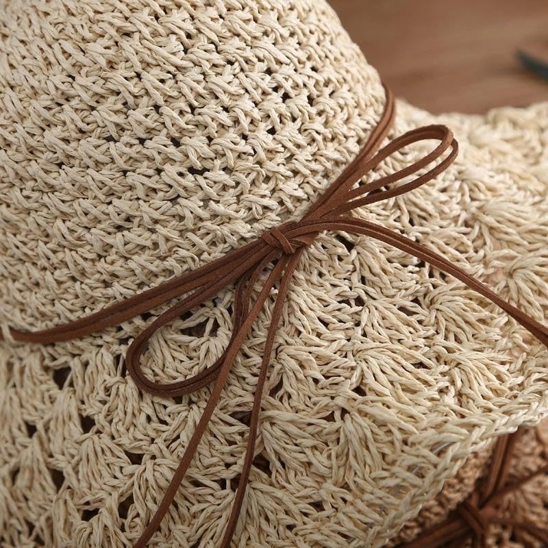 Sombrero de paja para mujer con ala ancha y protección UV miniatura 5