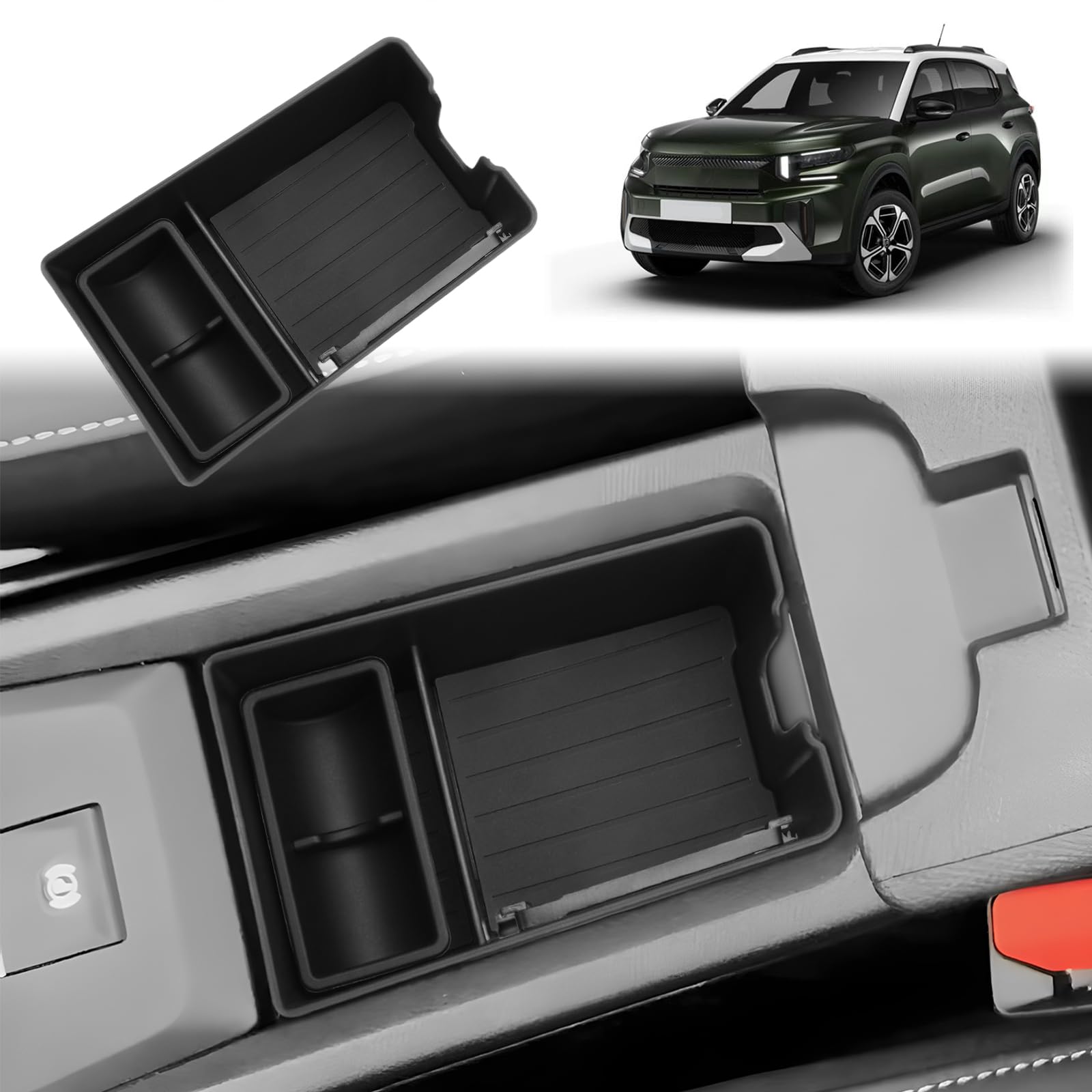 GAFAT Compatible with New Citroen C3 Aircross 2025 2026/ e-C3 Aircross EV Center Console Storage Box for Armrest, Organizer Storage Compartment with Silicone Coin Box [Electronic Brake Only]