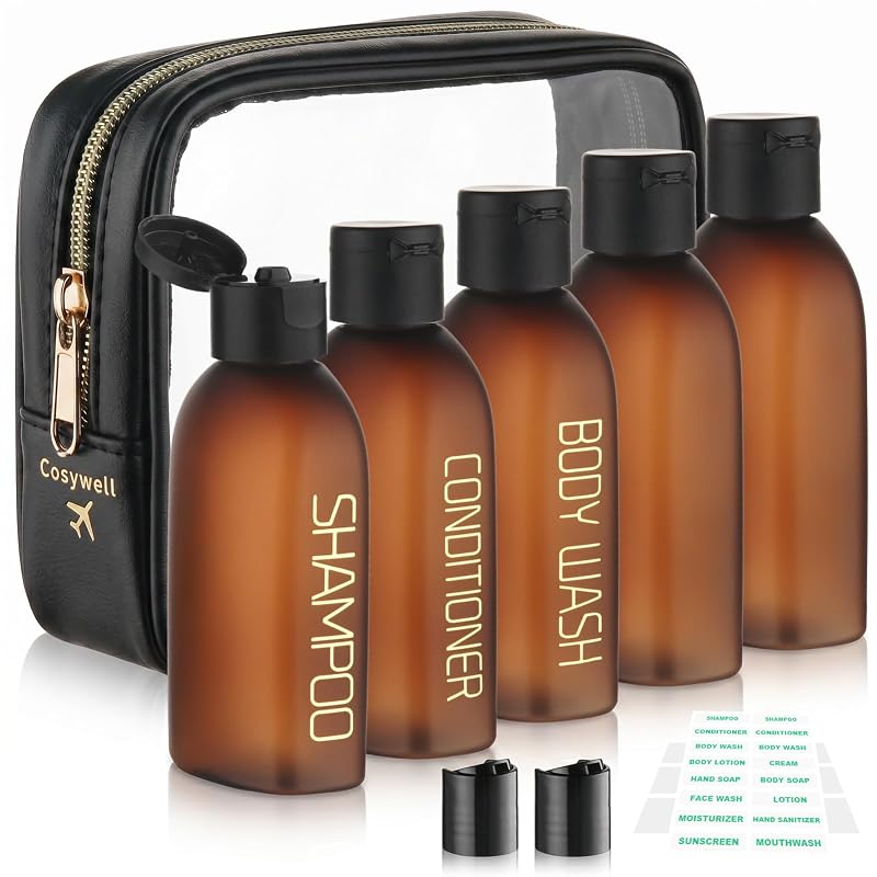Cosywell Frascos Recarregáveis para Viagem 100 mL, Pacote com 5, Marrom