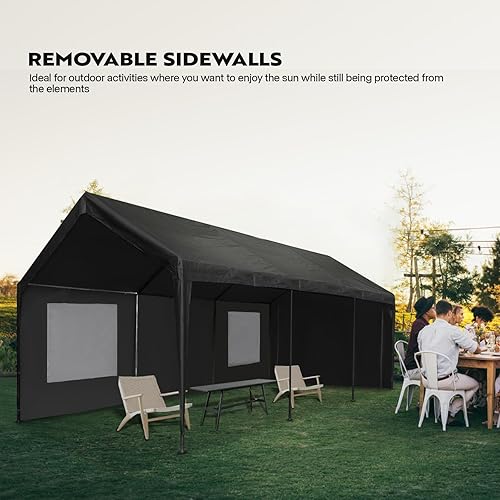 Miniatura 6 de VIVOHOME Cochera de 10 x 20 pies, garaje portátil resistente con 4 ventanas ventiladas enrollables, puerta con cremallera y paredes laterales