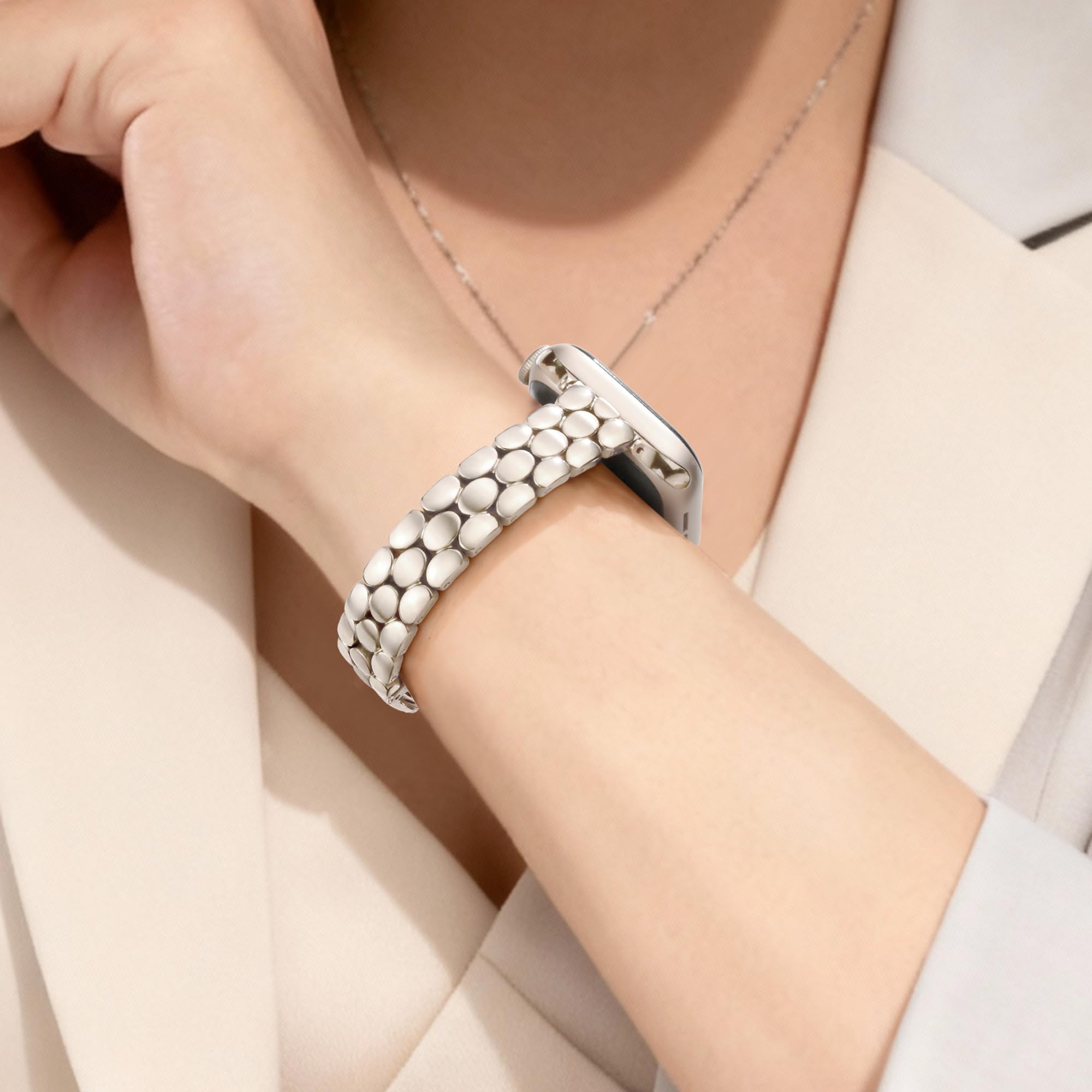 Melyis Cinturino sottile in metallo con custodia per Apple Watch da donna 40 mm, cinturino sottile in acciaio inossidabile per iWatch da donna, elegante cinturino per Apple Watch con pellicola