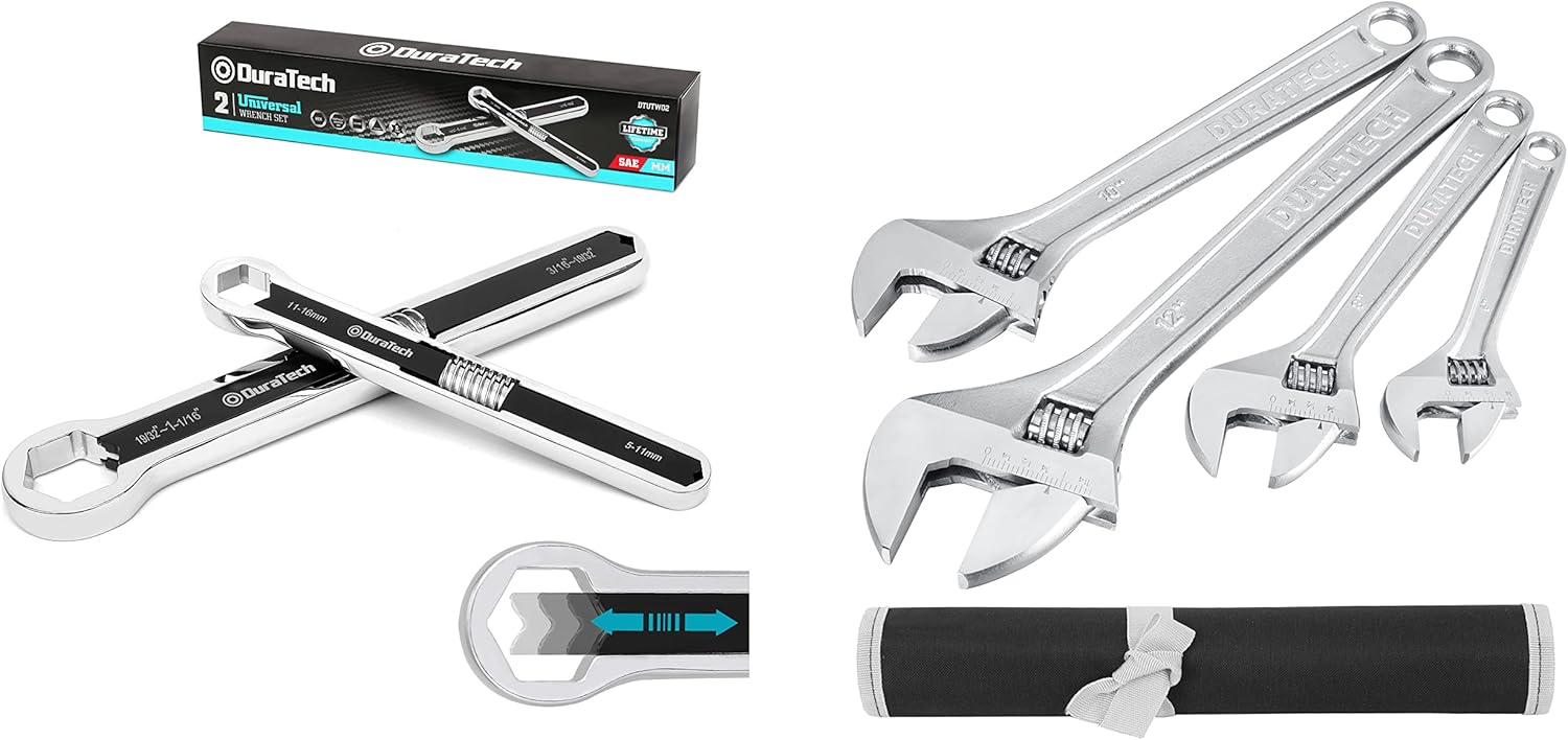 DURATECH Universal Wrench Set, Adjustable Wrench Set, SAE & Metric, 6