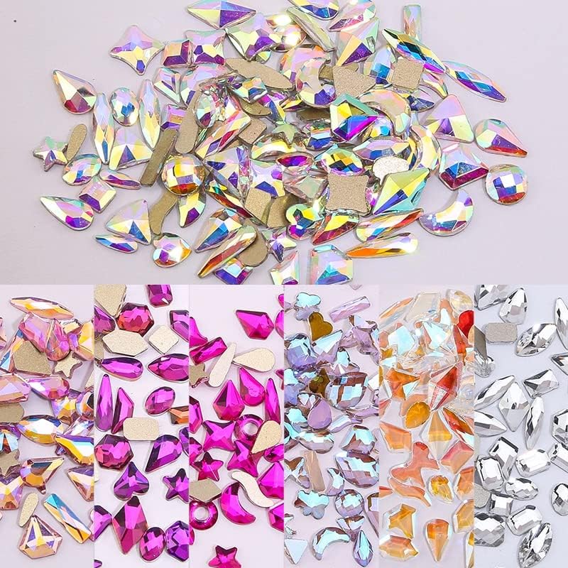 100Pcs Colorful Shaped Rhinestones Shiny Crystal Diamond Stone Nail Gems Flatback for Nail Art Rhinestone Decorations