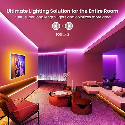 Miniatura 4 de GUPUP Tira de luces LED WiFi de 200 pies, compatible con Alexa y Google Assistant, 2 rollos de tira de luz LED RGB de 100 pies, cambio de color,