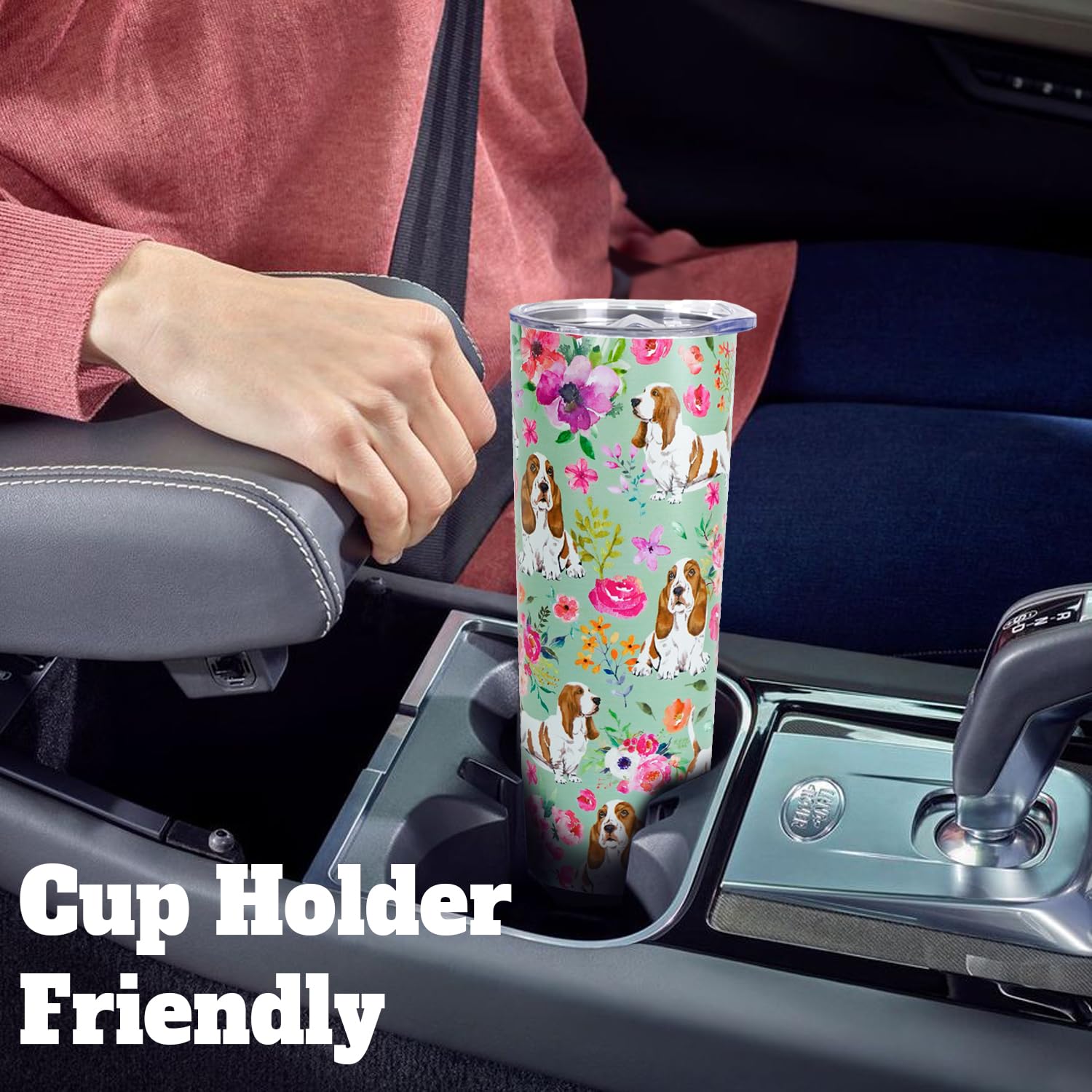 Basset Hound Gifts for Women Cute Dog Tumbler Coffee Cup for Women Basset Hound Travel Mug 20 Oz Stainless Steel Insulated Water Bottle With Lid and Straw
