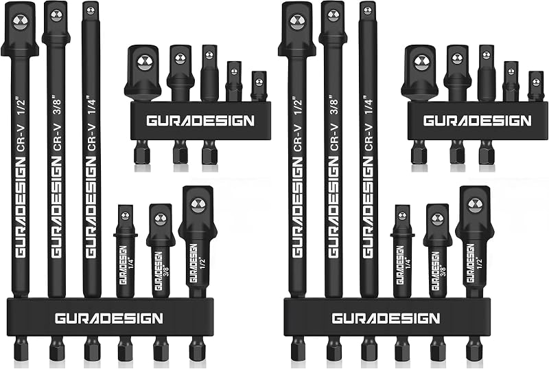 Jogo de Adaptadores para Soquete de Impacto GURADESIGN com Haste Sextavada de 6,35 mm, para Furadeira e Parafusadeira, 22 peças