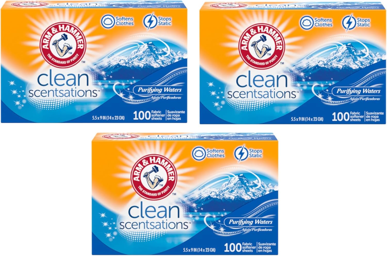 Arm & Hammer Fabric Sheets 100Ct Purifying Water Pack (3)