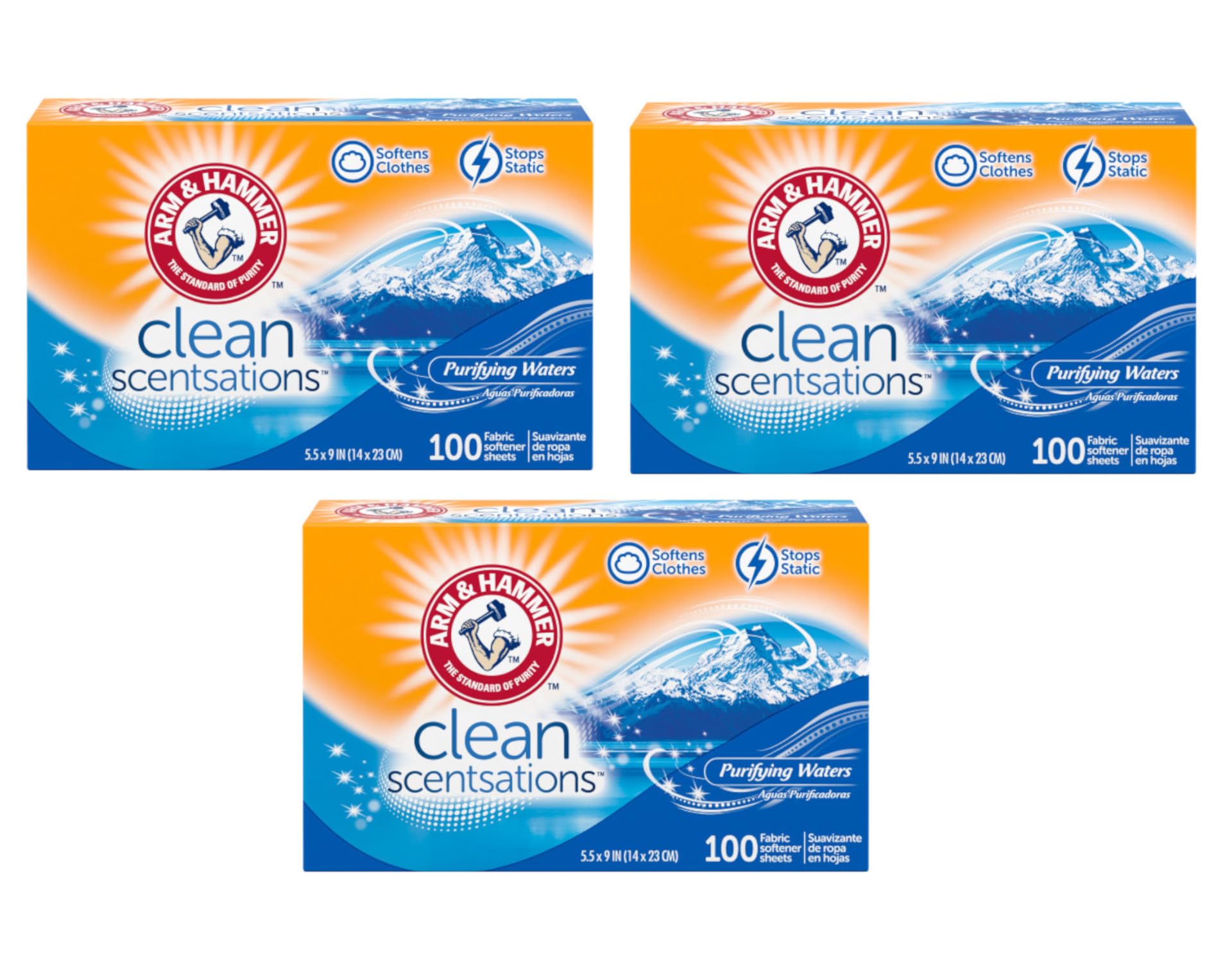 Arm & Hammer Fabric Sheets 100Ct Purifying Water Pack (3)