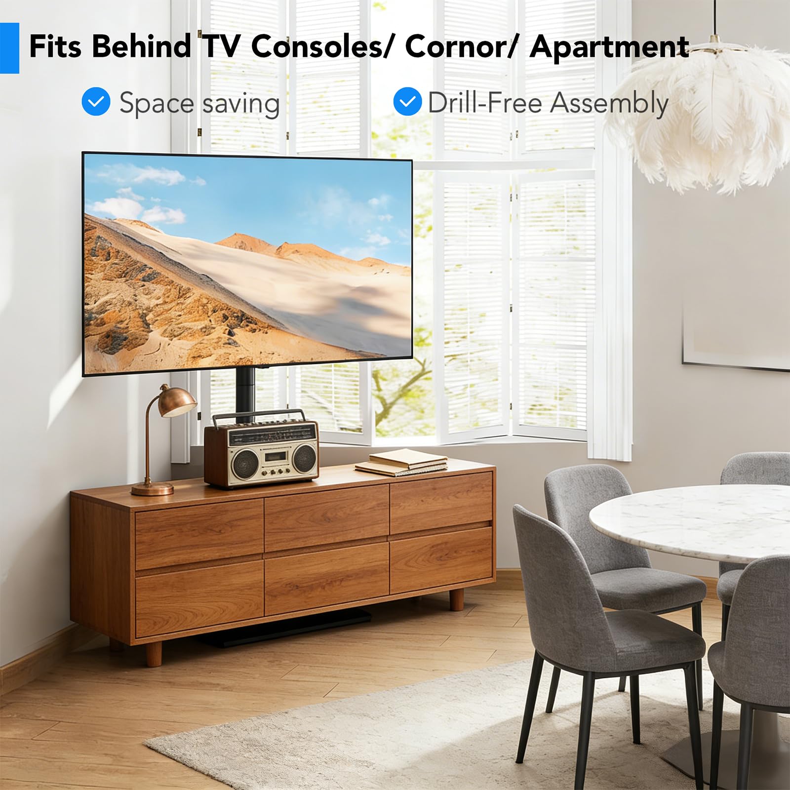 AX WABER Boden-TV-Ständer mit Halterung für 26-60-Zoll-Fernseher bis zu 77 lbs, höhenverstellbarer, schwenkbarer und neigbarer TV-Ständer mit Holzsockel, schwarz AX1012TB