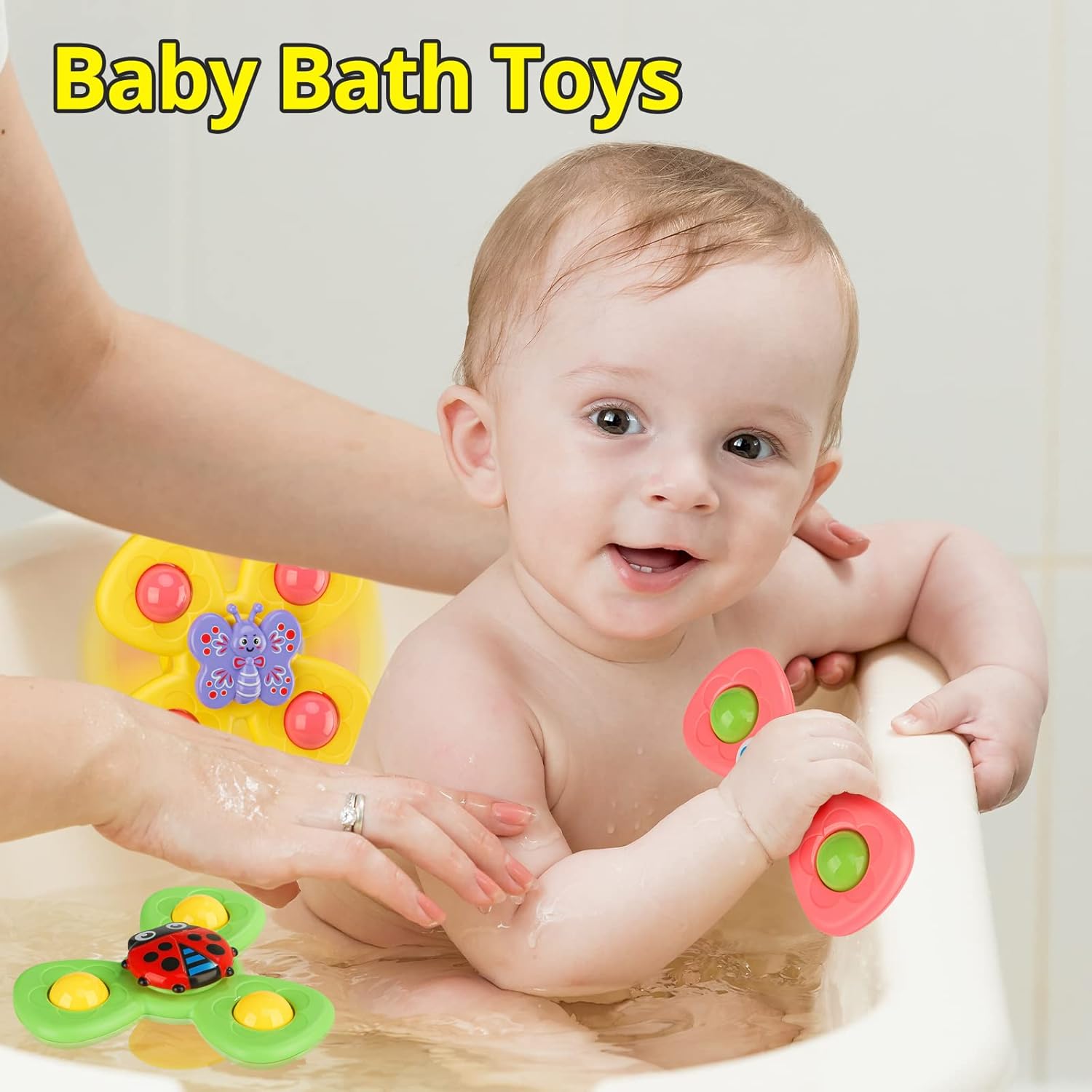 ALASOU 3PCS Insect Suction Cup Rotating Toys for 1 Year Old Boy Girl|Rotating Top Toddler Toys Age 1-2|1 2 Year Old Boy Birthday Gift|Baby Bath Toy for Kids Ages 1-3|Sensory Toy for Toddlers 1-3