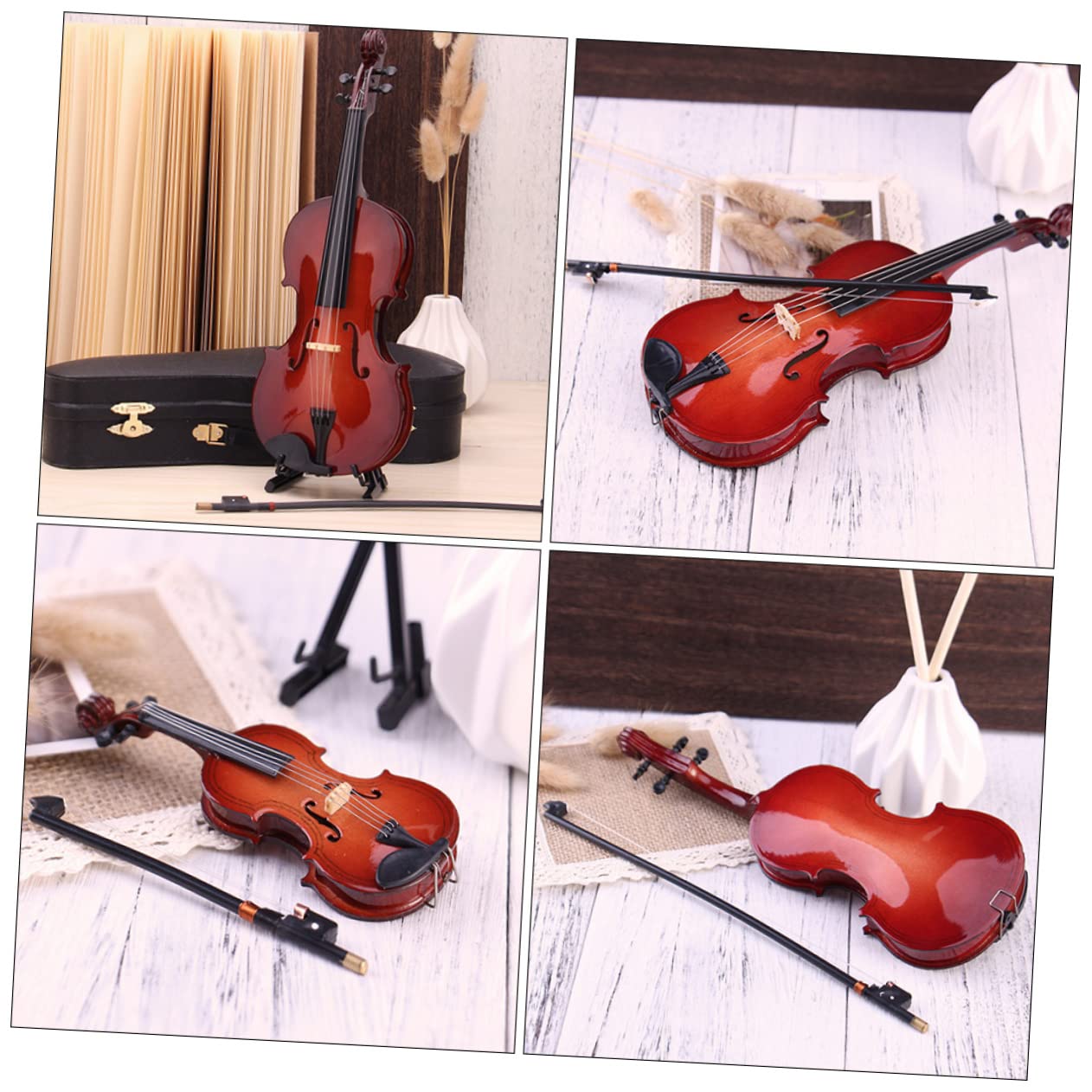 ABOOFAN Miniatura Violino con Archetto e Custodia Decorazione da e Fotografia Strumento Musicale e