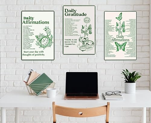 Miniatura 3 de CUUCTGDA Daily Positive Affirmations - Pósteres de mariposa inspiradores de metal con texto en inglés Daily Positive Affirmations para decoración de
