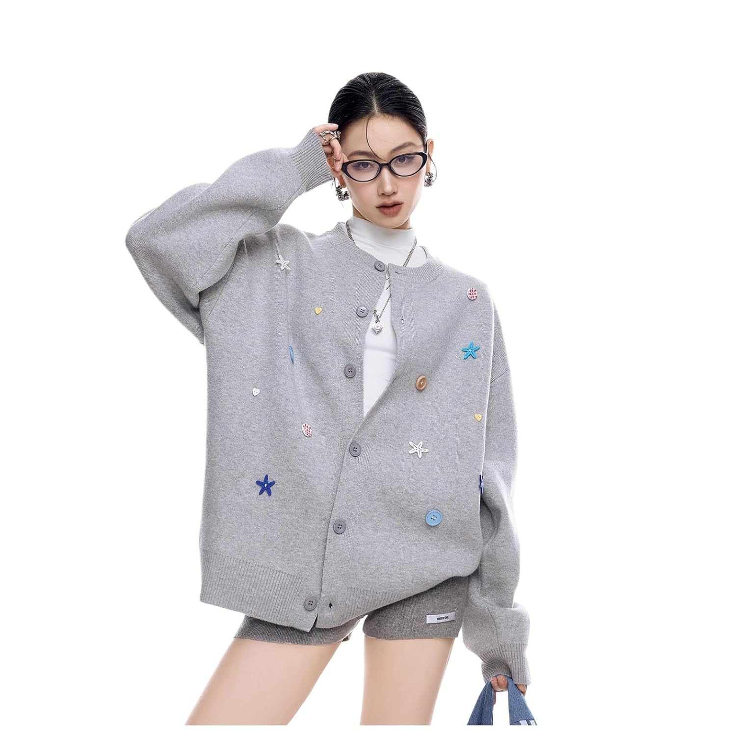 Womens Retro Starfish Design Cardigan Lightweight Loose Button Jacket Fashionable Clothing