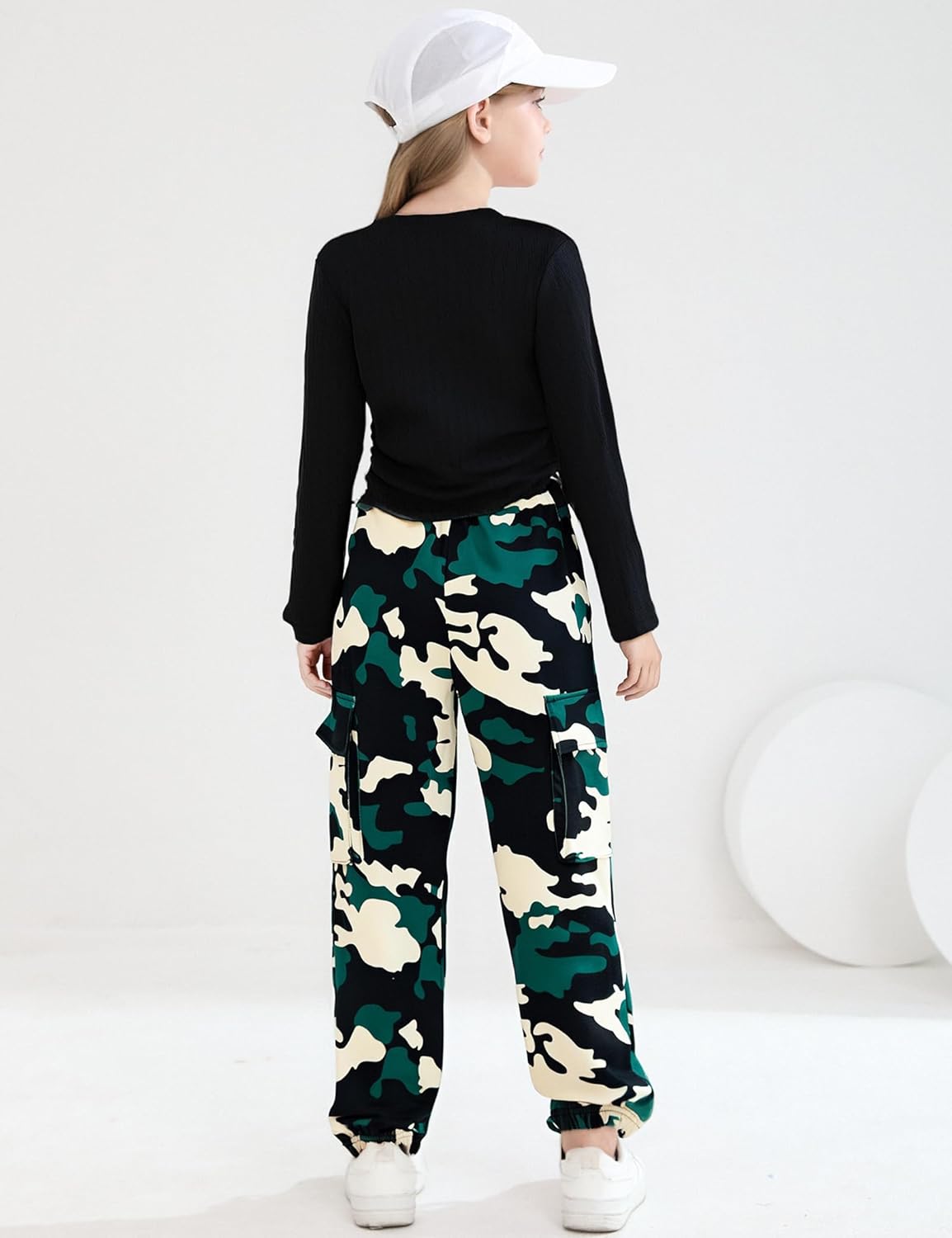 mksodop Girls Clothes Ruched Drawstring Short Sleeve Knit Top and Camo Print Pants 2 Piece Girls Outfits - Image 6