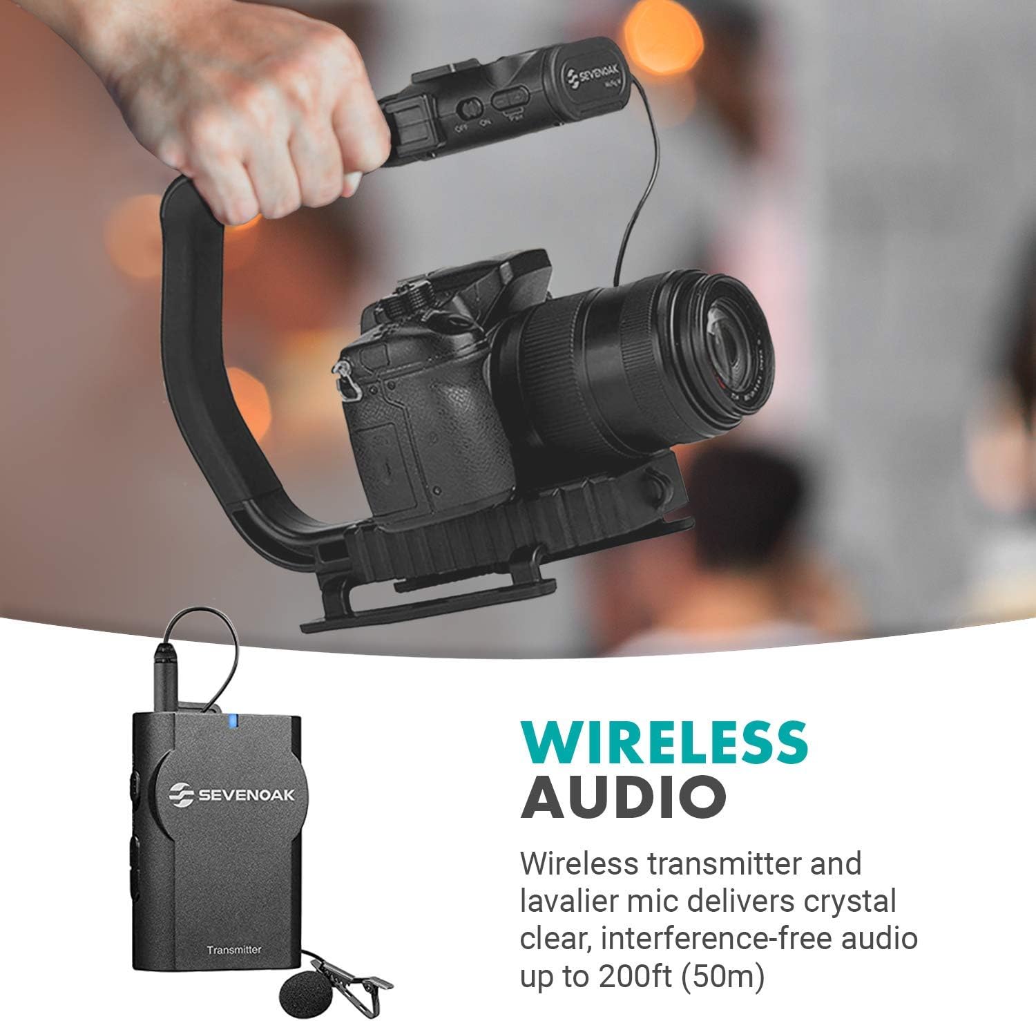 Movo MicRig-W1 Wireless Microphone + LED Light Filmmaker Bundle - Video Handle Camera Stabilizer with Wireless Lavalier Microphone Compatible with DSLR, Mirrorless Cameras, iPhone, Android Smartphones