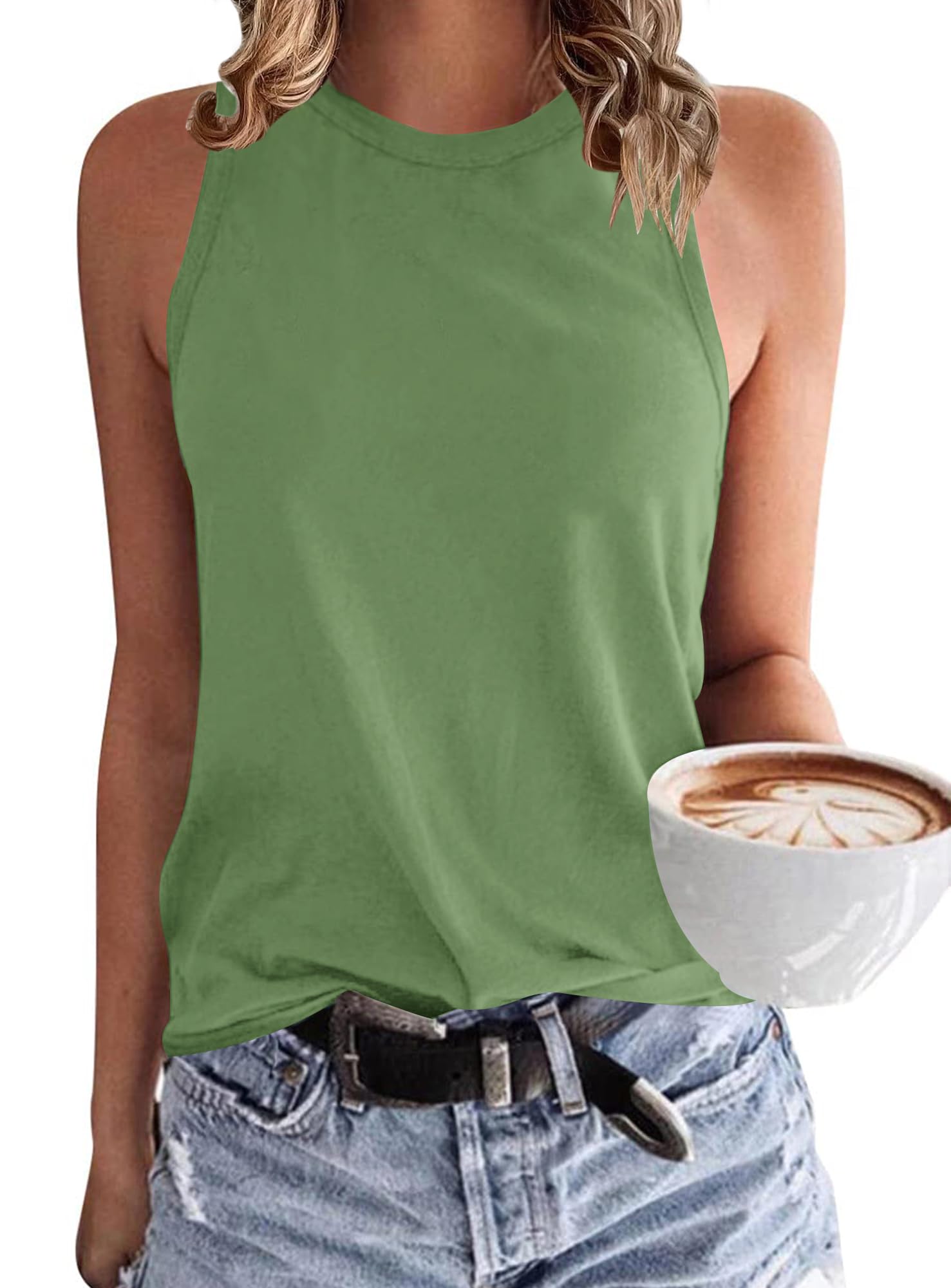 WNEEDU Damen Tank Top Ärmellos Oberteile Sommer Tanktops Rundhals Blusentop Vest Top Bluse Basic