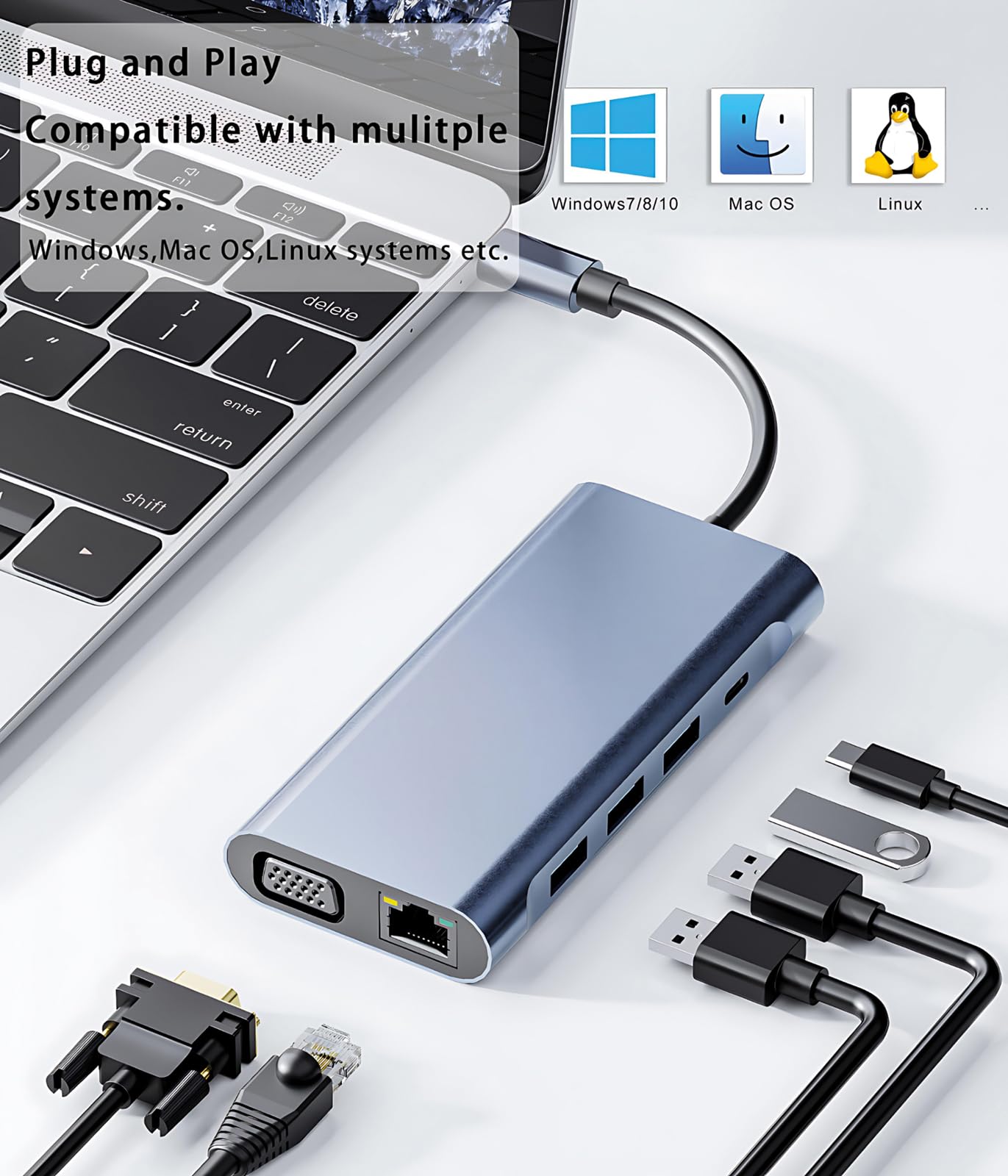 VALUE Docking station USB tipo C, HDMI 4K60, 1 Gigabit Ethernet, 2 USB A + tipo C PD, 1 SD/microSD, 1 audio