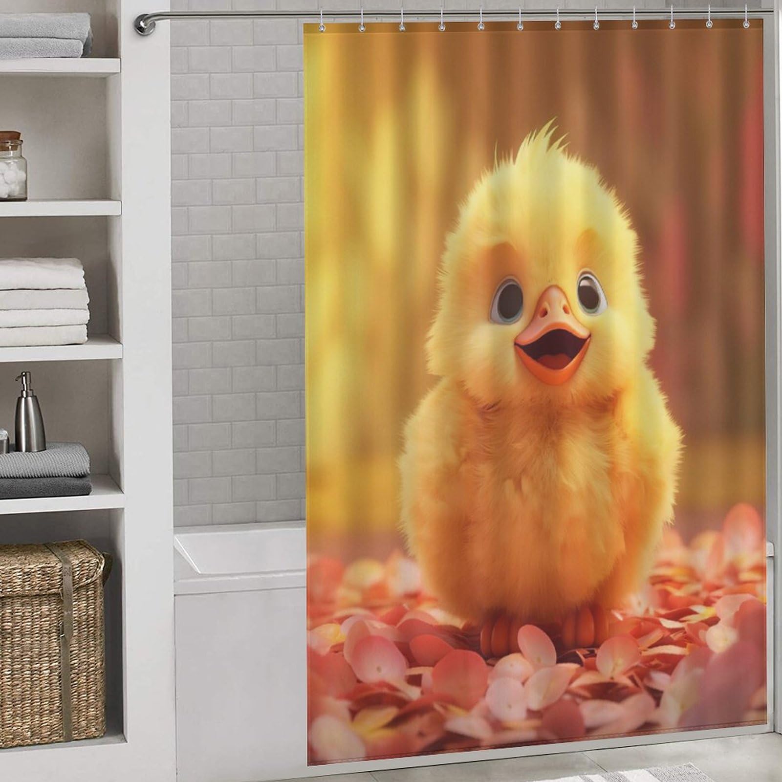 Rideau de douche canard en polyester imperméable 152x183cm pour baignoire avec 12 crochets