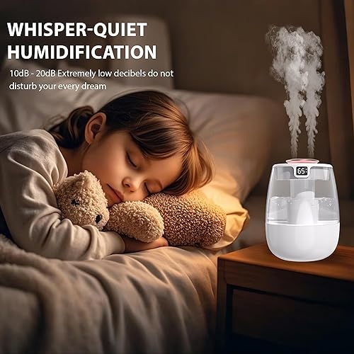 Miniatura 6 de Humidificador, 74.4 fl oz, pantalla digital, doble niebla, apagado automático, luz nocturna, ultra silencioso, para dormitorio, oficina. Blanco. USB