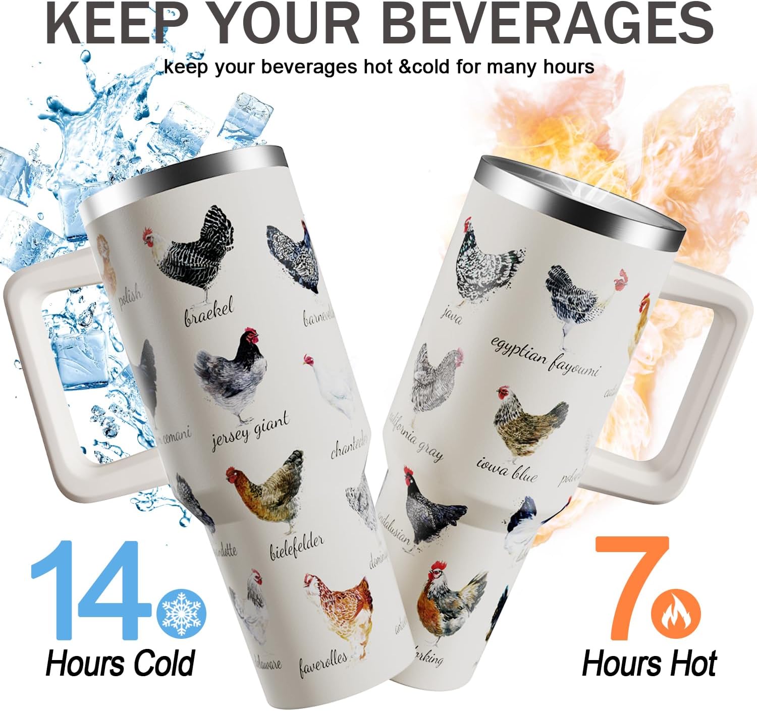 OccuPied Chicken Tumbler with Handle 40oz Rooster Hen Cup Stainless Steel Chicken Breed Water Bottle Chicken Themed Gifts for Chicken Lovers Chicken Owners Funny Gift for Women Men - Image 3