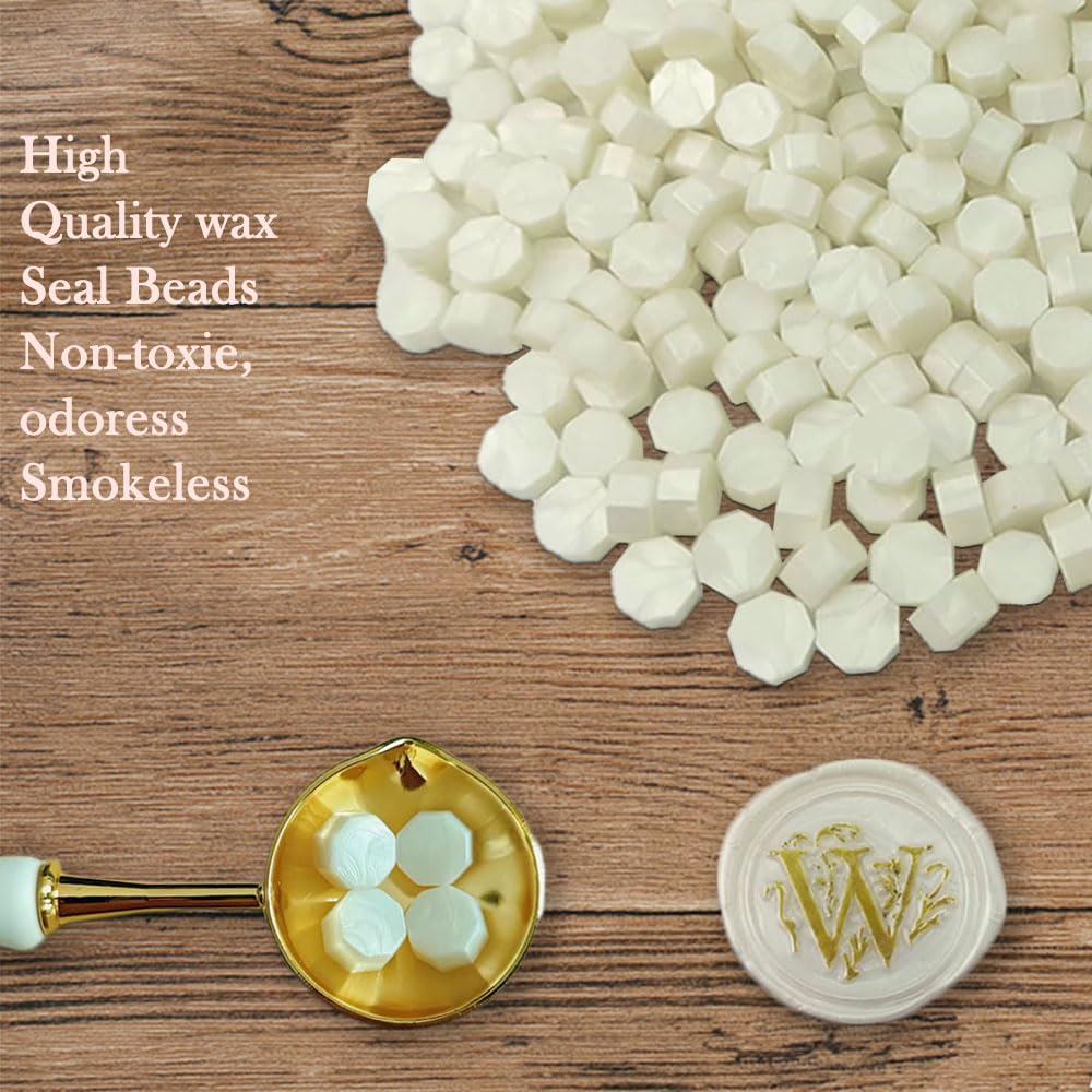 Ioggtser Wax Seal Beads Kit - 450PCS Pearl White Beads, Warmer, Melting Spoon, 2 Candles - for Wedding Envelope Sealing - Image 3