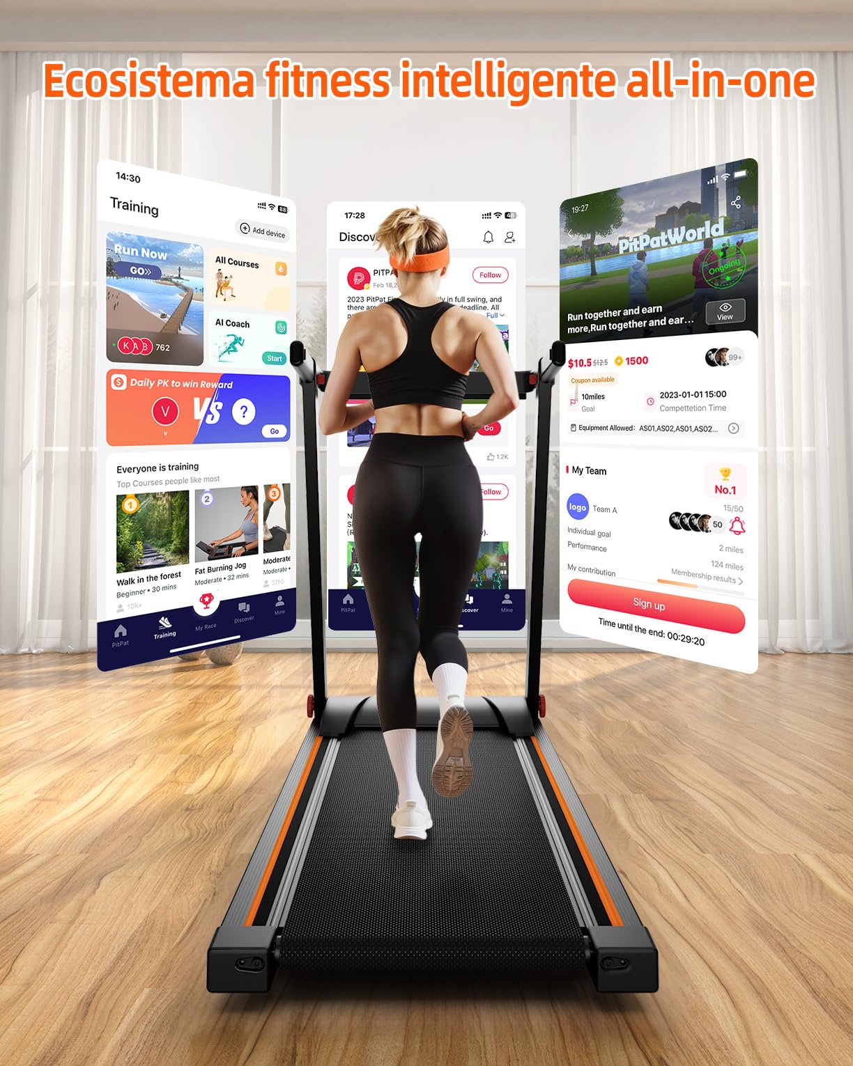 Superun Tapis Roulant Pieghevole, Motore 3,0 CV, Inclinazione 5%, Velocità 12 km/h, Area Corsa 100×42 cm, Portata 136 kg, Controllo APP, Programmi HIIT e MIIT per Uso Domestico