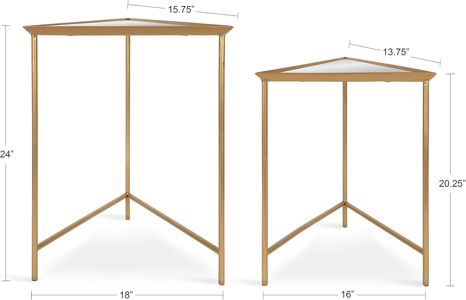Kate and Laurel Trena Glam Metal Triangle Nesting Tables, Set of 2, Gold with Mirrored Surface, Decorative End Tables for Display and Storage