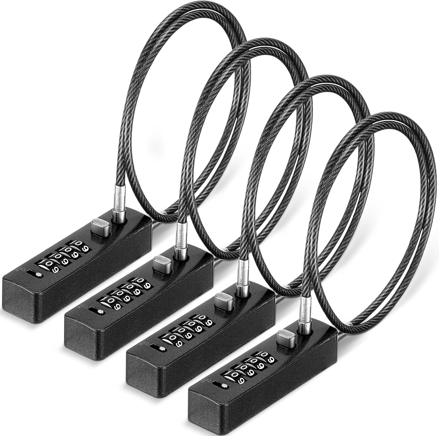 Hicarer 4 Pcs 23-3/5 Inch Length Cable Locks with Combination 4 Digit Resettable Security Lock for Bikes Lockers Bicycle Wardrobes File Cabinets Gate Fences Anti Theft Locks, 3/16" Diameter