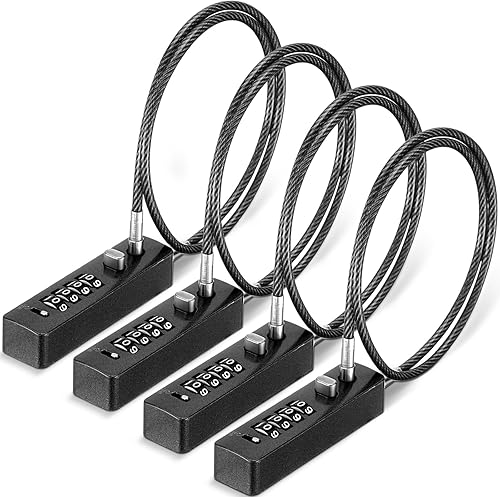 Hicarer 4 cerraduras de cable de 23-35 pulgadas de longitud con combinación de 4 dígitos de bloqueo de seguridad reiniciable para bicicletas,
