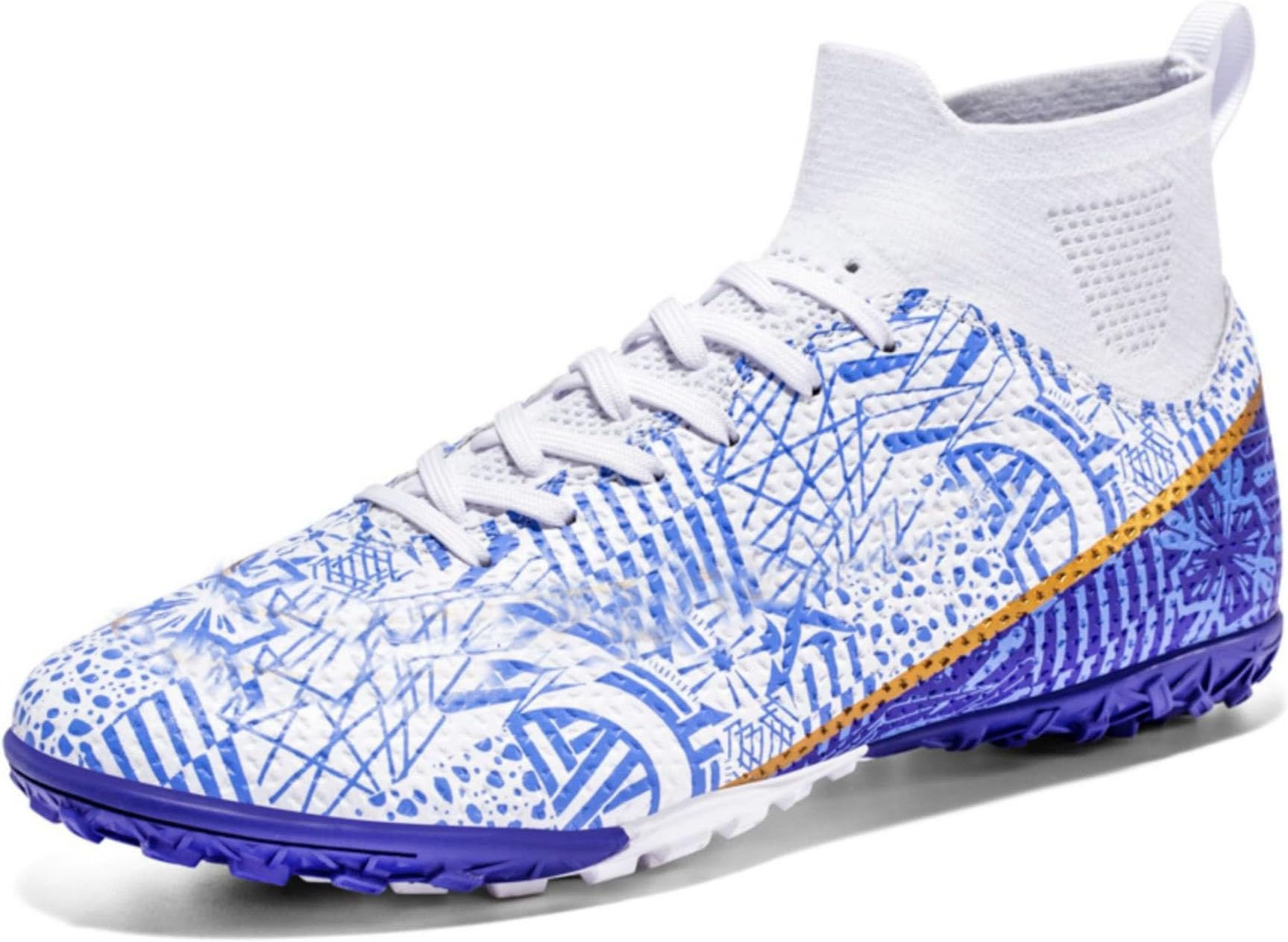 Mens Football Shoes High Top Spikes Youth Outdoor Training Football Shoes Professional Athletic Sports Shoes Turf Trainers, White 3 R, 9 UK, WBBU909