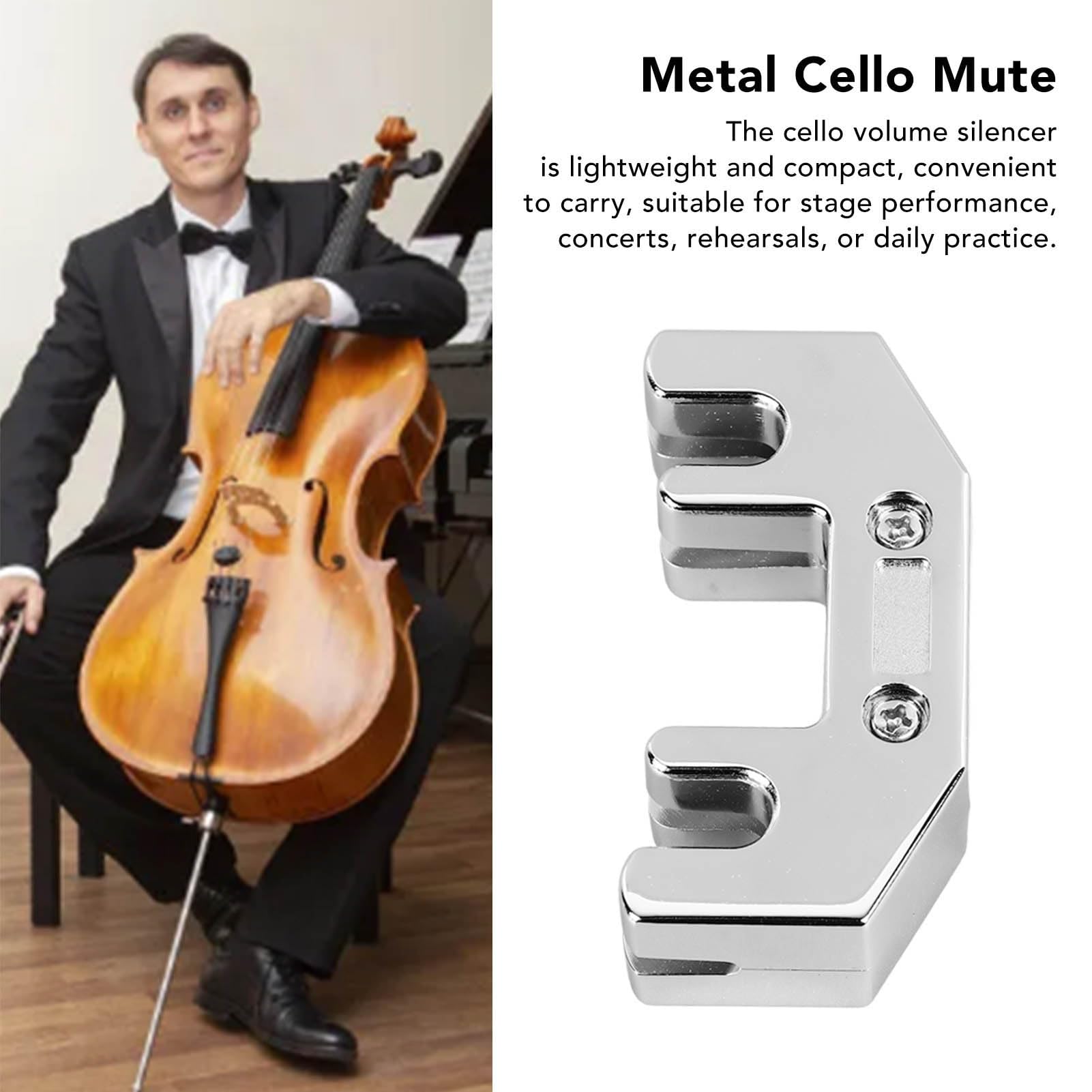 Sourdine de Violoncelle, Accessoire D'instrument à Cordes de Silencieux de Violoncelle de Réduction de Bruit de Pratique de Violoncelle en Métal Durable (SILVER)