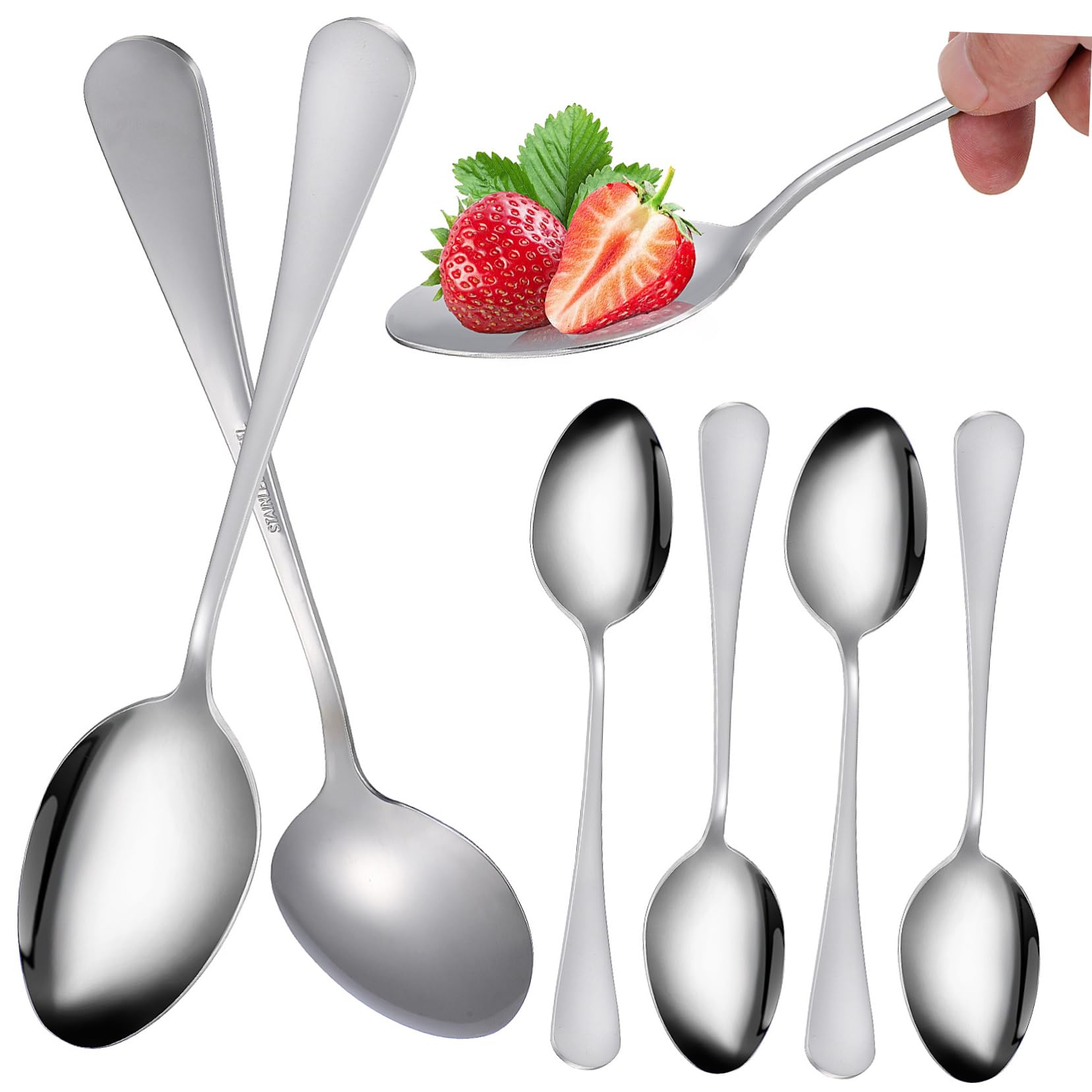 CIYODO 6Pcs Stainless Steel Serving Spoons Ergonomic Design for Dinner Buffet and Parties Lightweight and Elegant Kitchen Utensils for Weddings Picnics and Daily Use