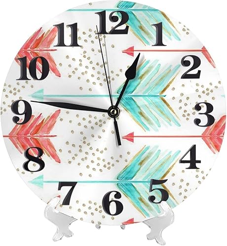 Miniatura 2 de Reloj de pared redondo de 10 pulgadas, silencioso, sin tictac, funciona con pilas, reloj de escritorio silencioso, flechas coral y verde azulado