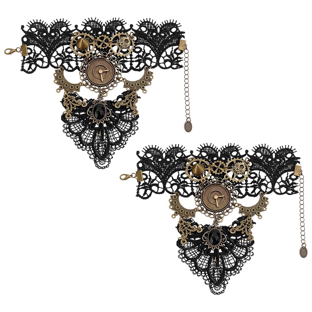 CRAFTYMELODY 2 Pcs Black Floral Fingerless Gloves Gothic Victorian Fingerless Gloves Victorian Steampunk Wristband Wearing Accessories for Women Cosplay Steampunk Accessories Halloween Decor